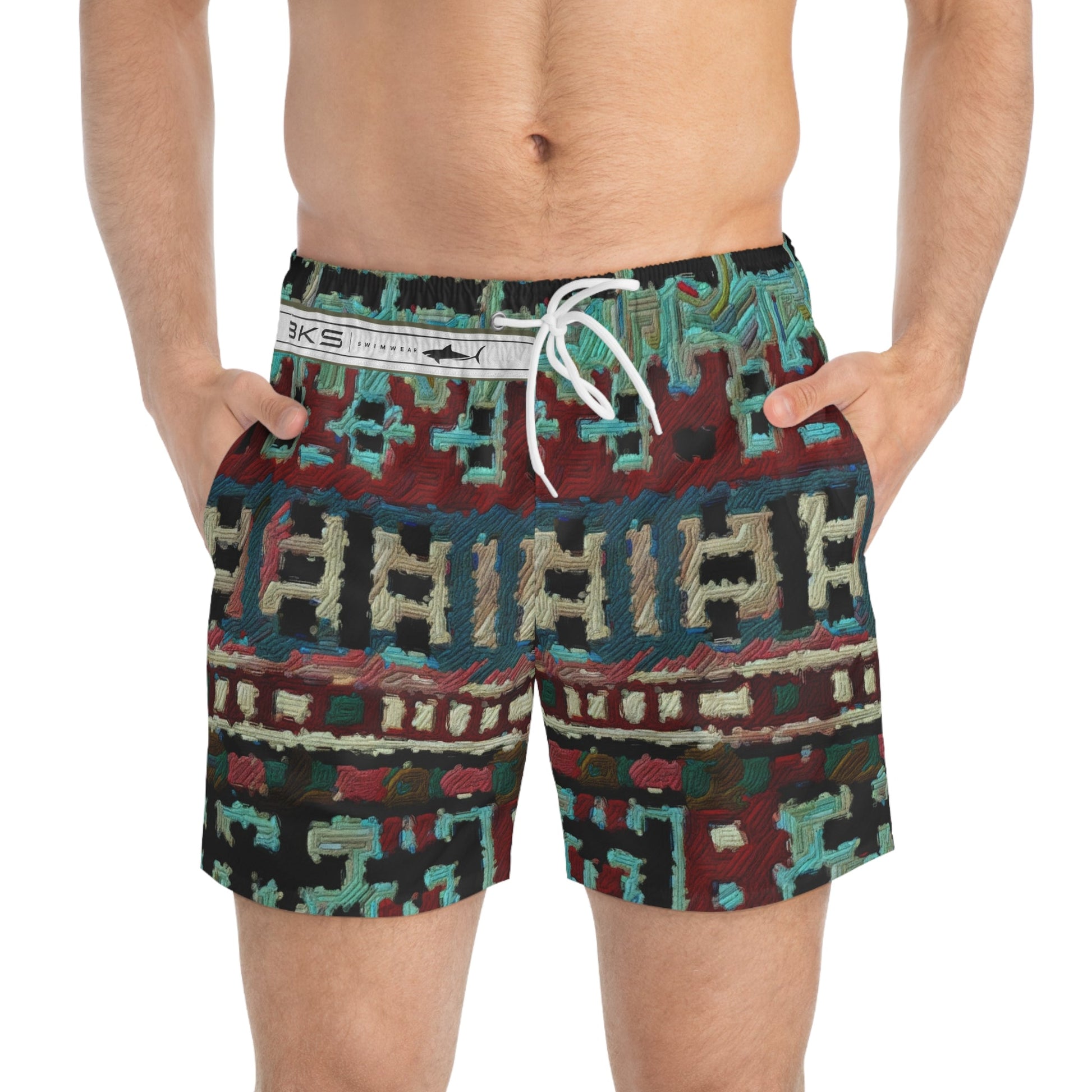 Ethnic Pattern Swim Trunks — Tribal Geometric AOP Beach Shorts Printify bakabo.club