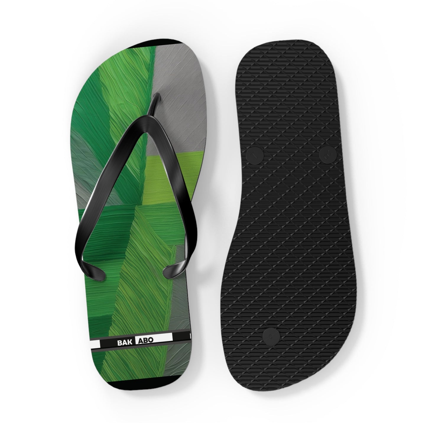 Tropical Green Brushstroke Flip Flops — Palm Leaf Beach Sandals Printify bakabo.club