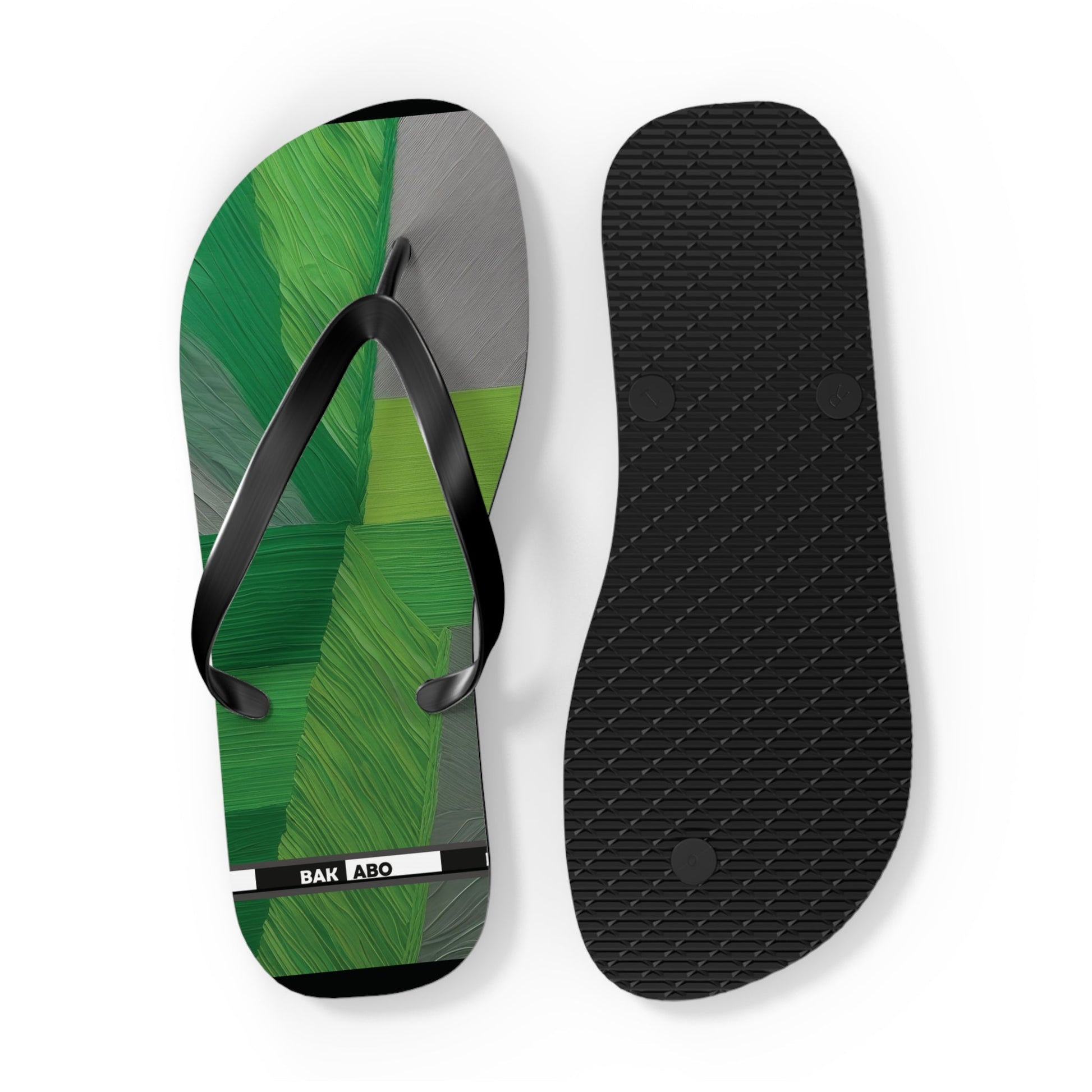 Tropical Green Brushstroke Flip Flops — Palm Leaf Beach Sandals Printify bakabo.club