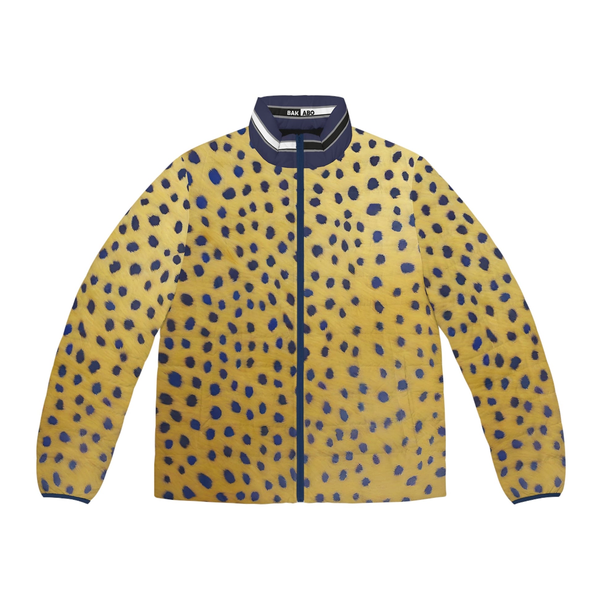 Men's Yellow Leopard Print Puffer Jacket – Bold Blue Spot AOP Outerwear Printify bakabo.club
