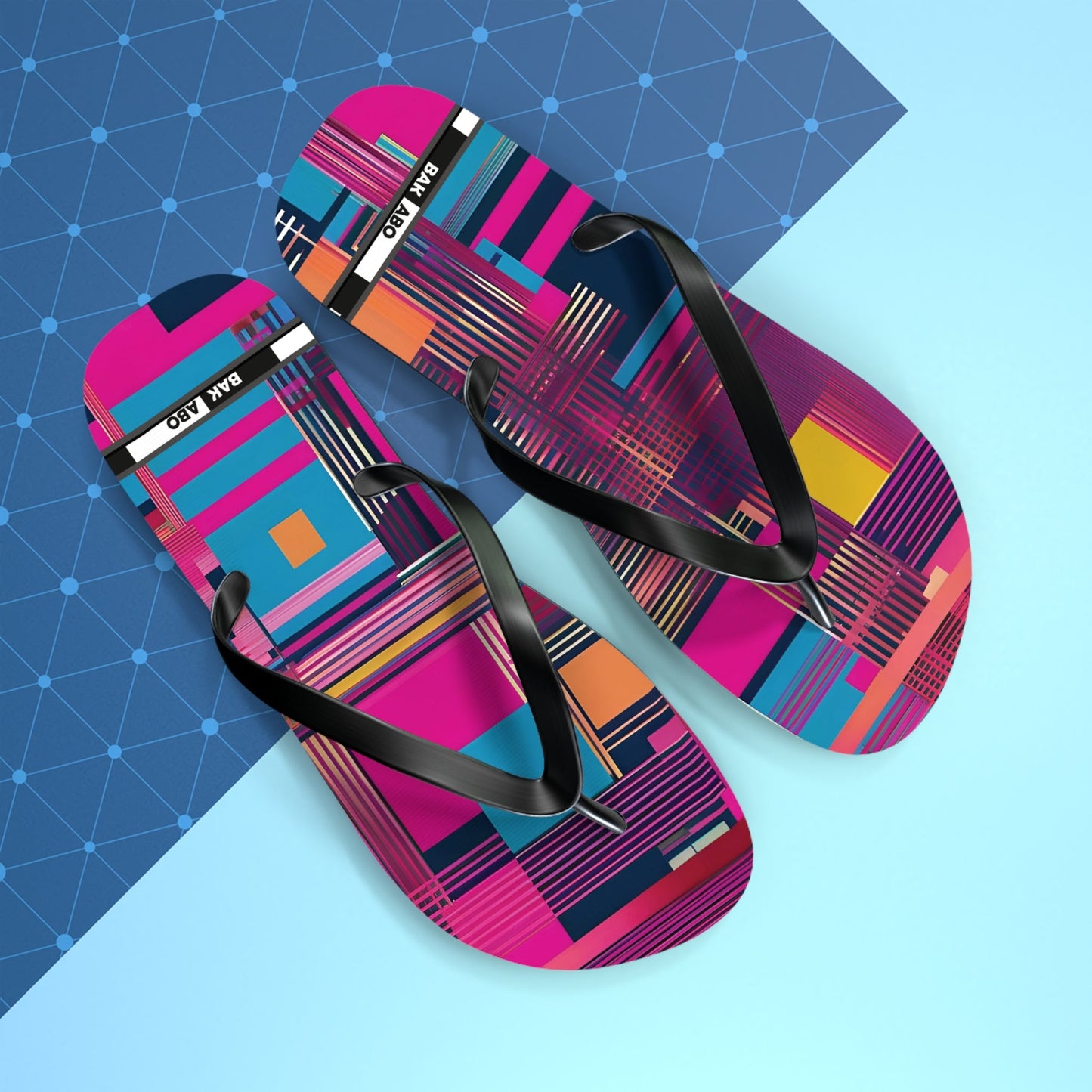 Flip Flops — Vibrant Geometric Pattern Beach Sandals Printify bakabo.club