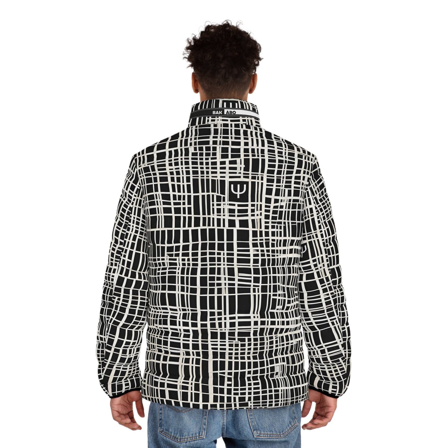 Men's Black & White Grid Puffer Jacket — Geometric All-Over Print Printify bakabo.club