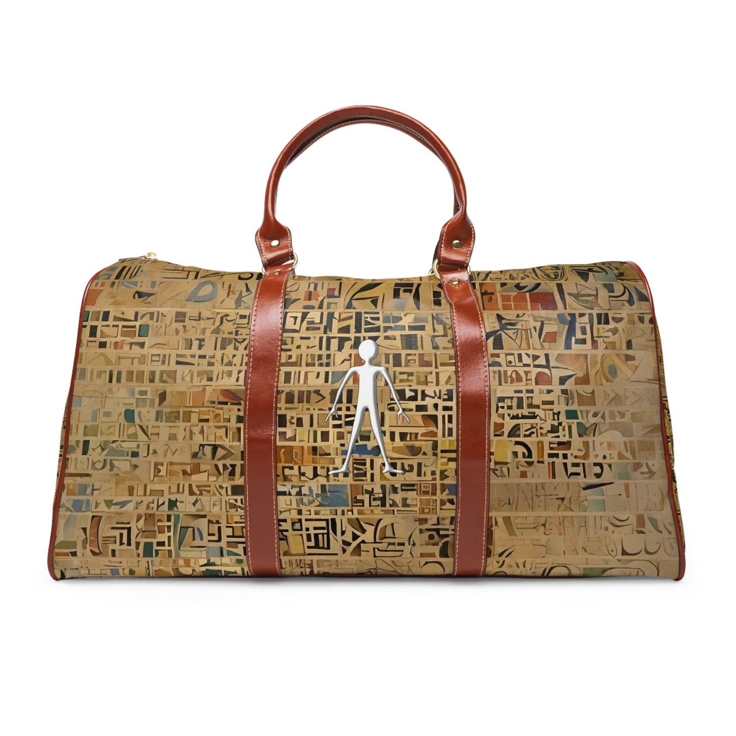 Waterproof Travel Duffel Bag — Abstract Mosaic Pattern with Stick Figure Printify bakabo.club