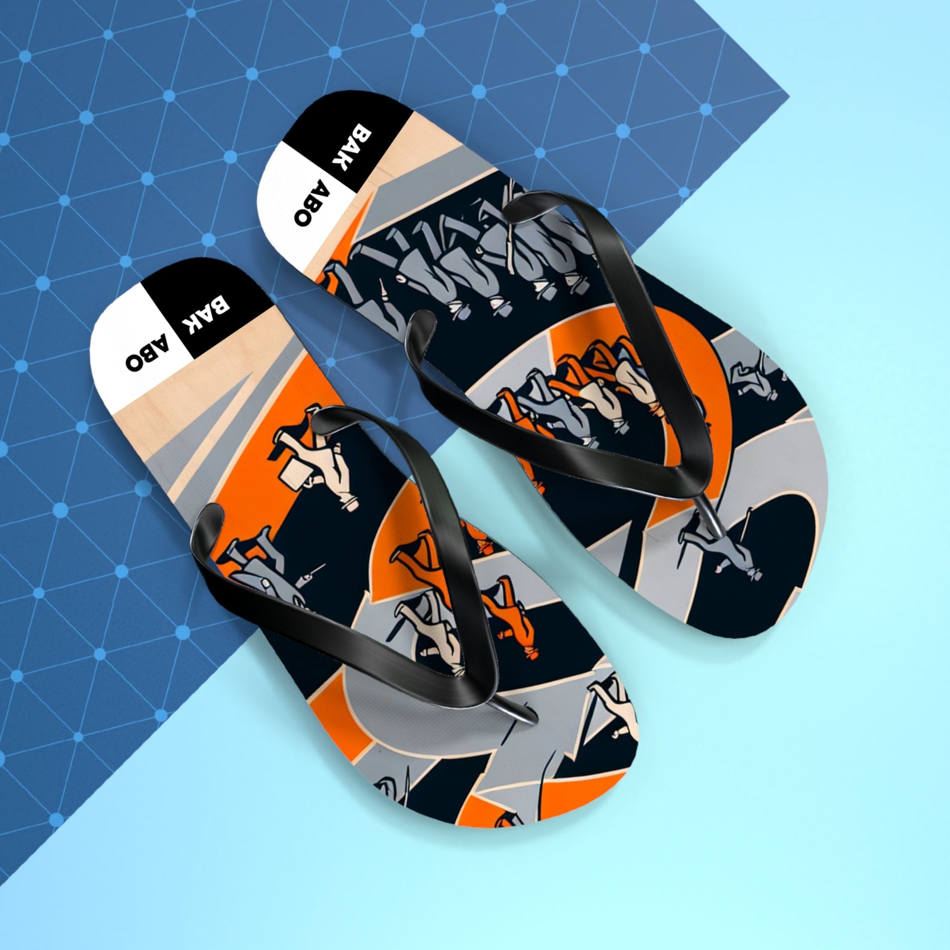 Abstract Walkers Flip Flops — Retro Geometric Beach Sandals Printify bakabo.club
