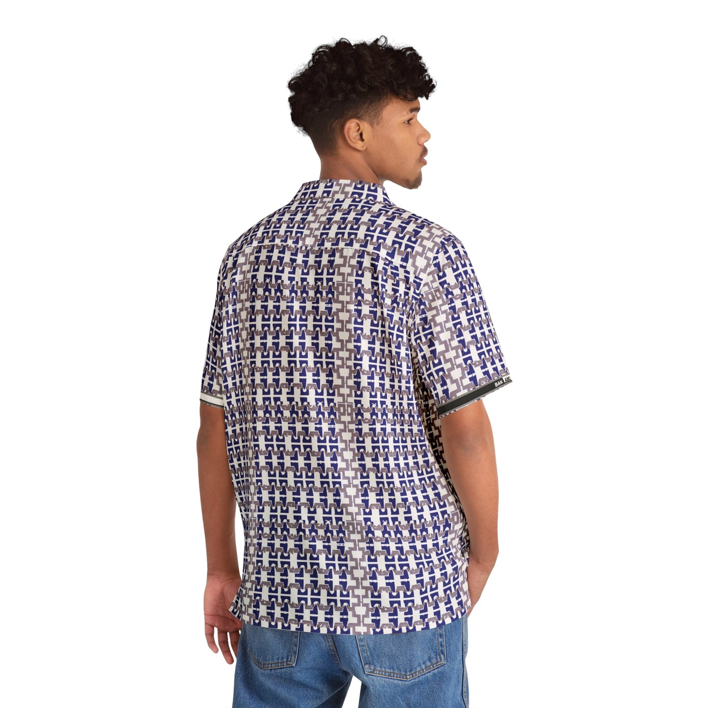 Blue Geometric Pattern Hawaiian Shirt — Men's Relaxed Aloha Shirt Printify bakabo.club