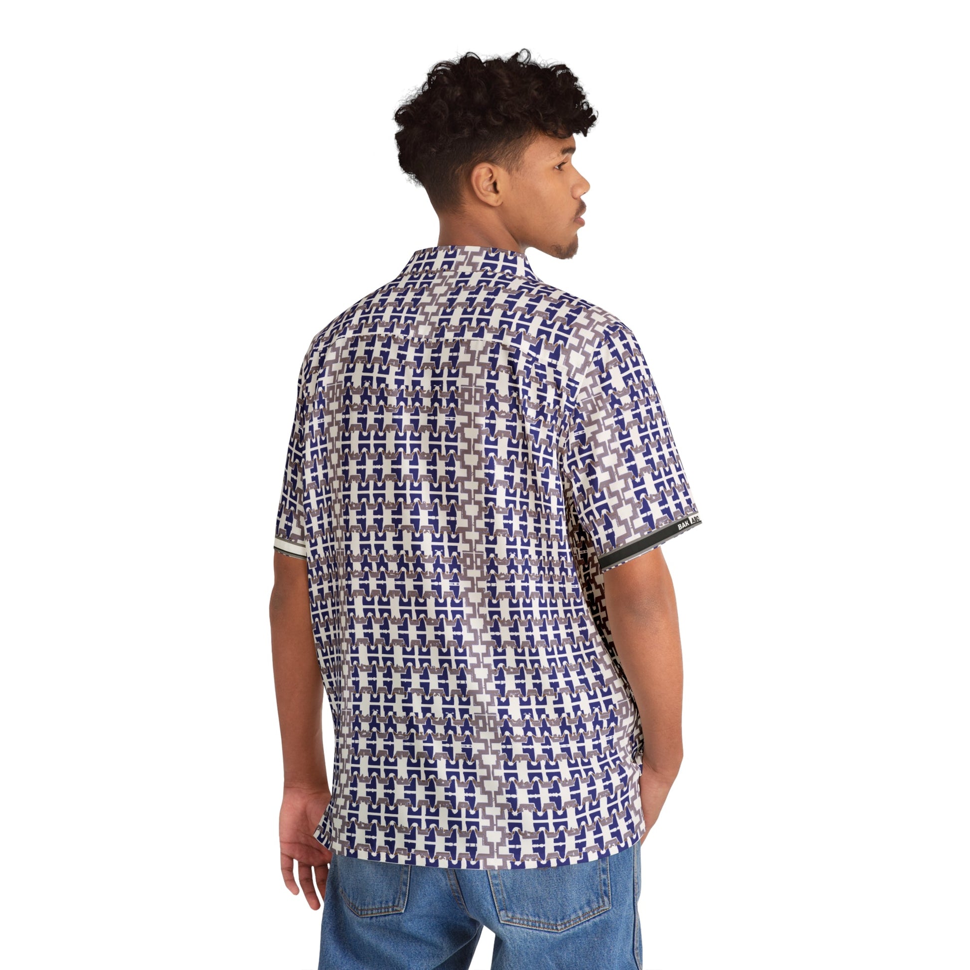 Blue Geometric Pattern Hawaiian Shirt — Men's Relaxed Aloha Shirt Printify bakabo.club