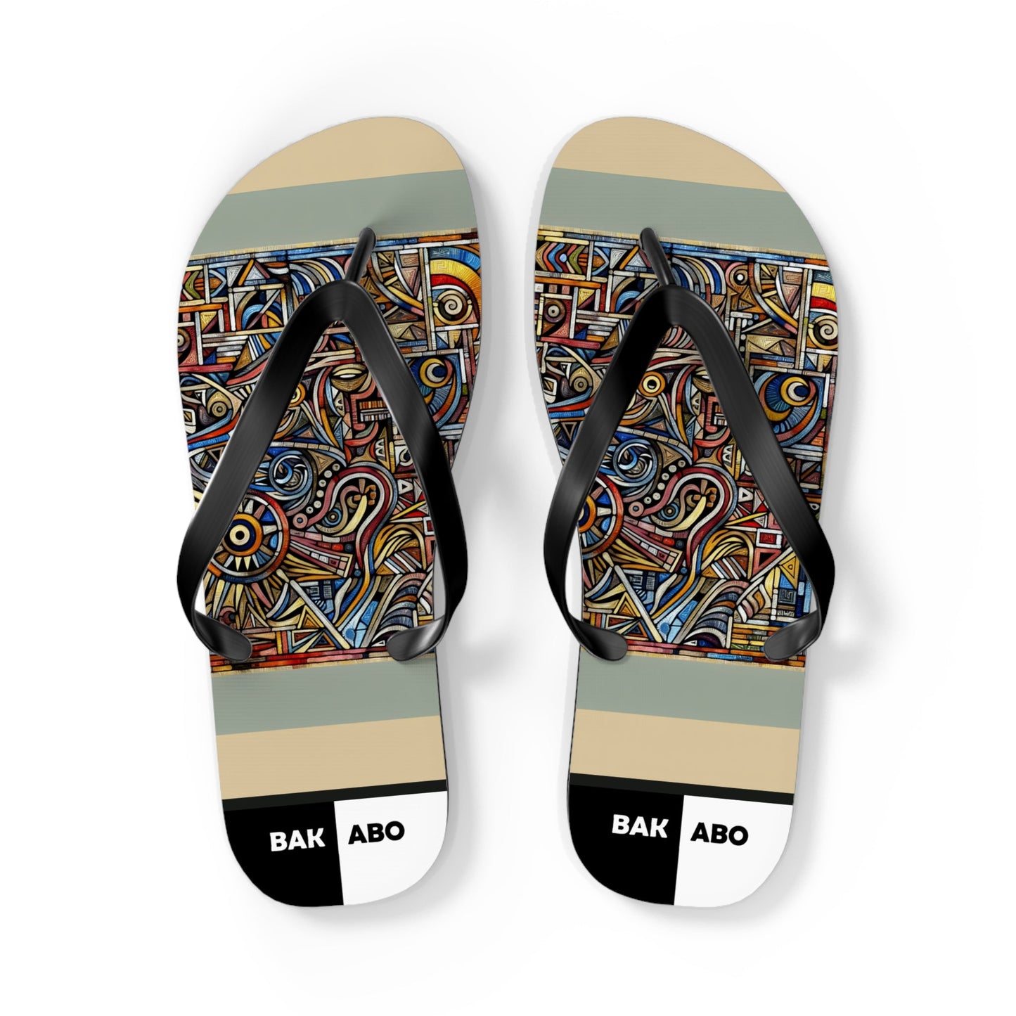 Abstract Mosaic Flip Flops – Colorful Geometric Beach Sandals Printify bakabo.club