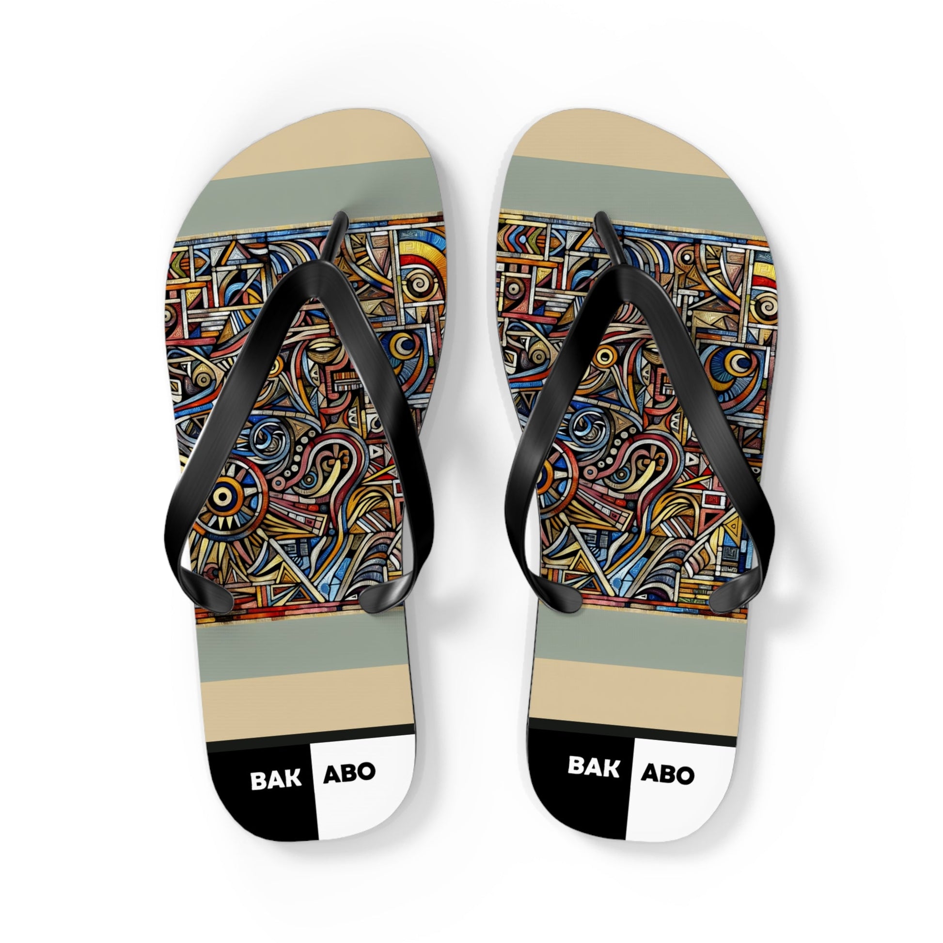 Abstract Mosaic Flip Flops – Colorful Geometric Beach Sandals Printify bakabo.club