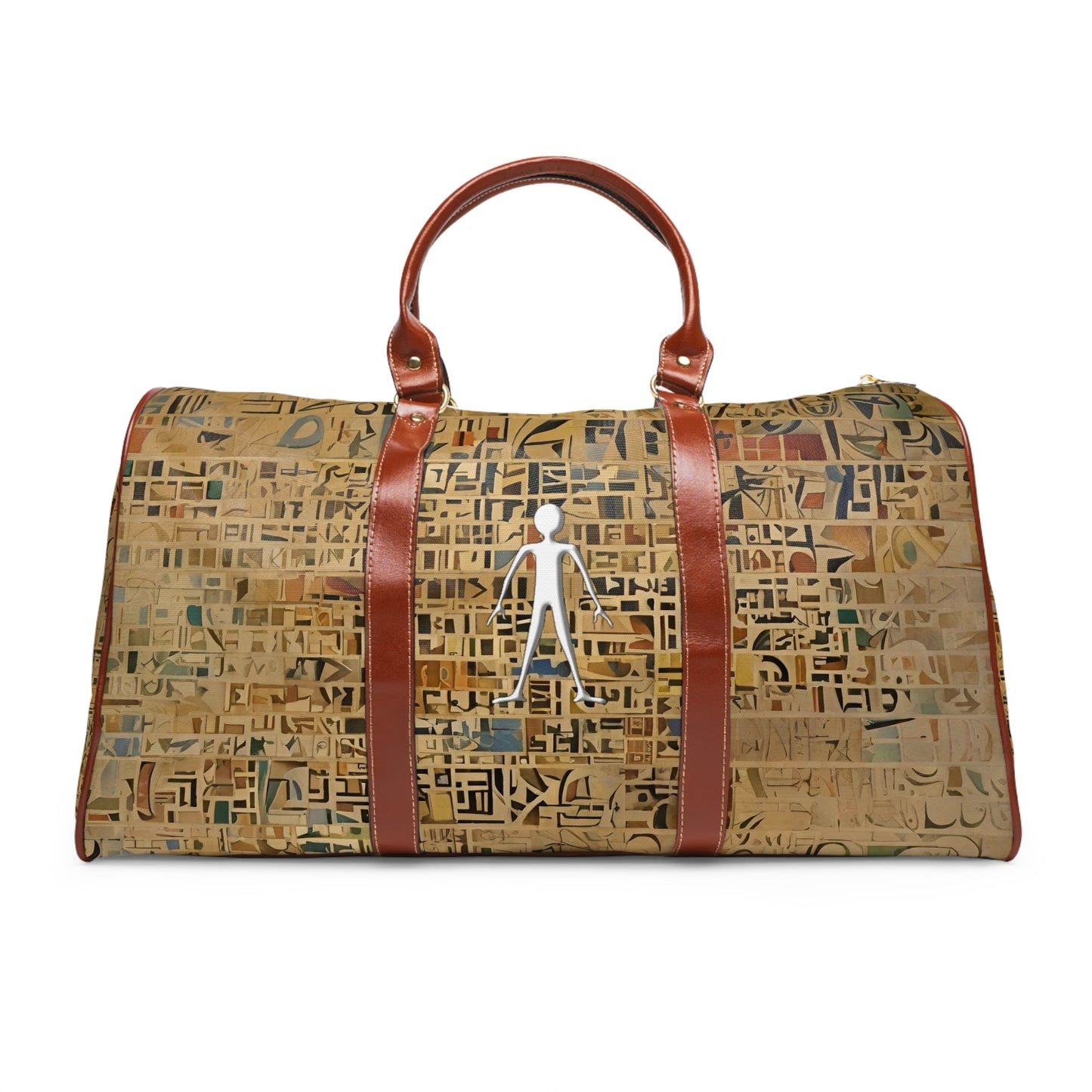 Waterproof Travel Duffel Bag — Abstract Mosaic Pattern with Stick Figure Printify bakabo.club