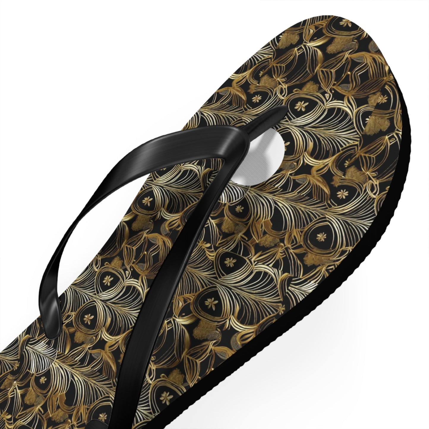 Peacock Feather Pattern Flip Flops — Tropical Beach Sandals with Elegant Feather Design Printify bakabo.club