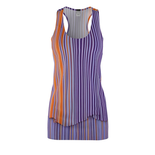 Purple & Orange Striped Racerback Dress – Vibrant Summer Layered AOP Dress Printify bakabo.club