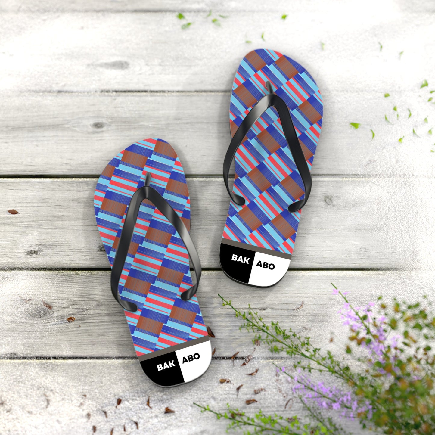 Flip Flops — Geometric Blue Stripe Beach Sandals Printify bakabo.club