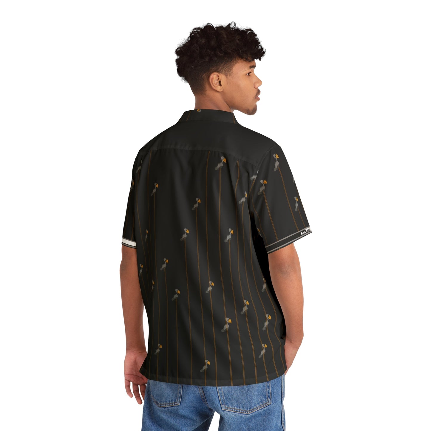 Men's Hawaiian Shirt — Vintage Palm Pinstripe AOP Printify bakabo.club