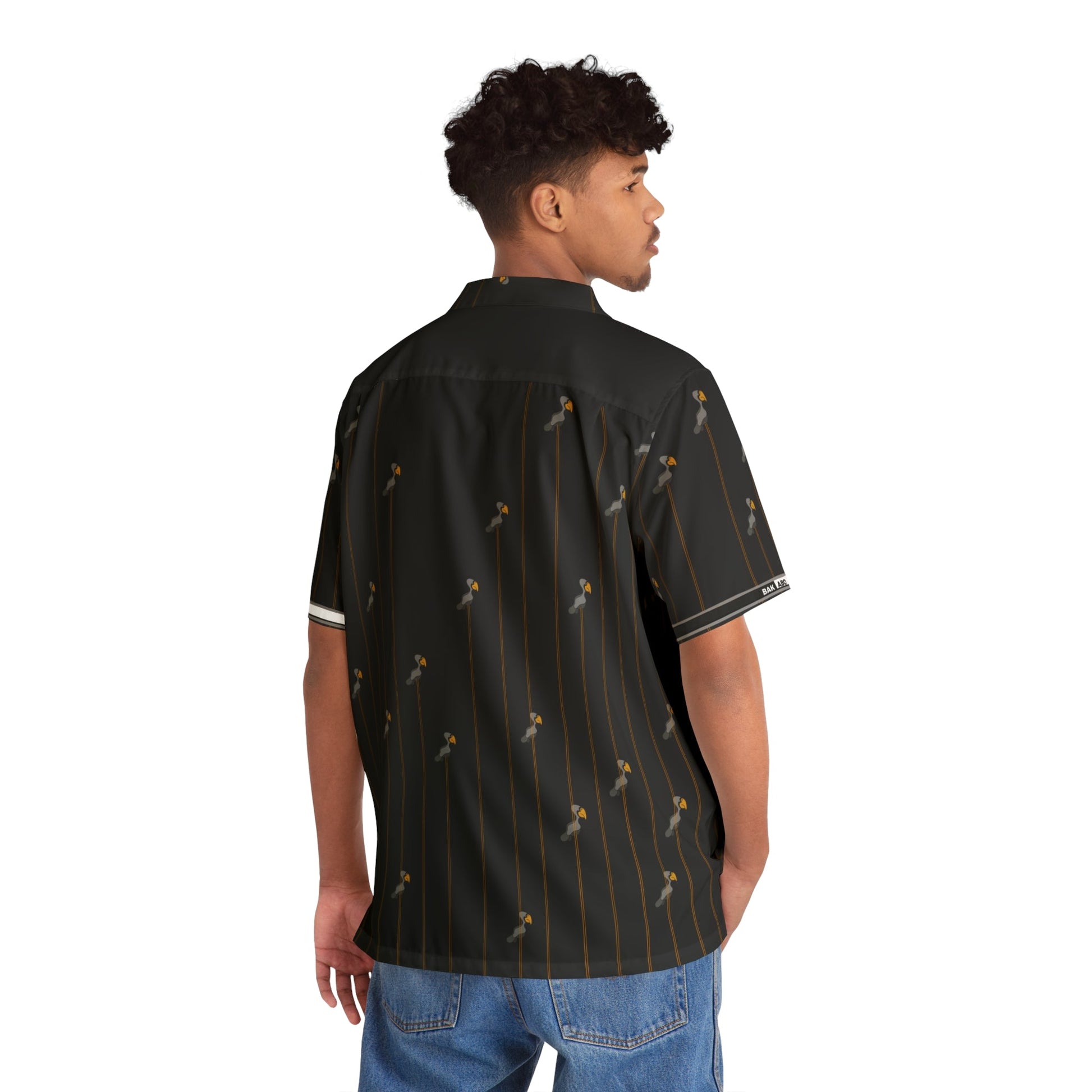 Men's Hawaiian Shirt — Vintage Palm Pinstripe AOP Printify bakabo.club