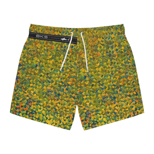 Abstract Yellow Mosaic Swim Trunks — Men's Summer Beach Shorts Printify bakabo.club