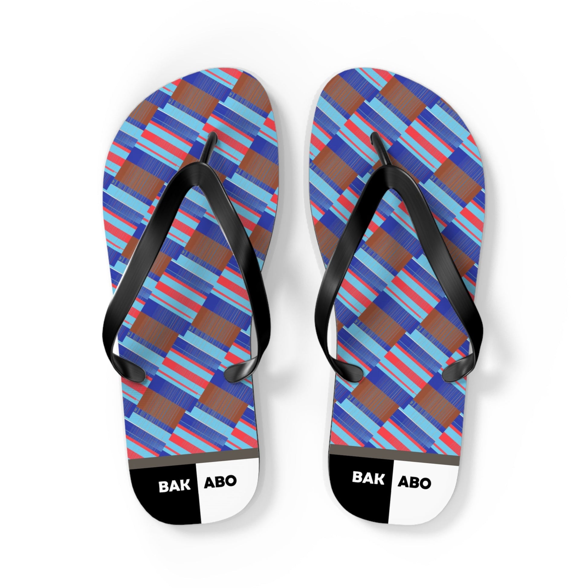 Flip Flops — Geometric Blue Stripe Beach Sandals Printify bakabo.club