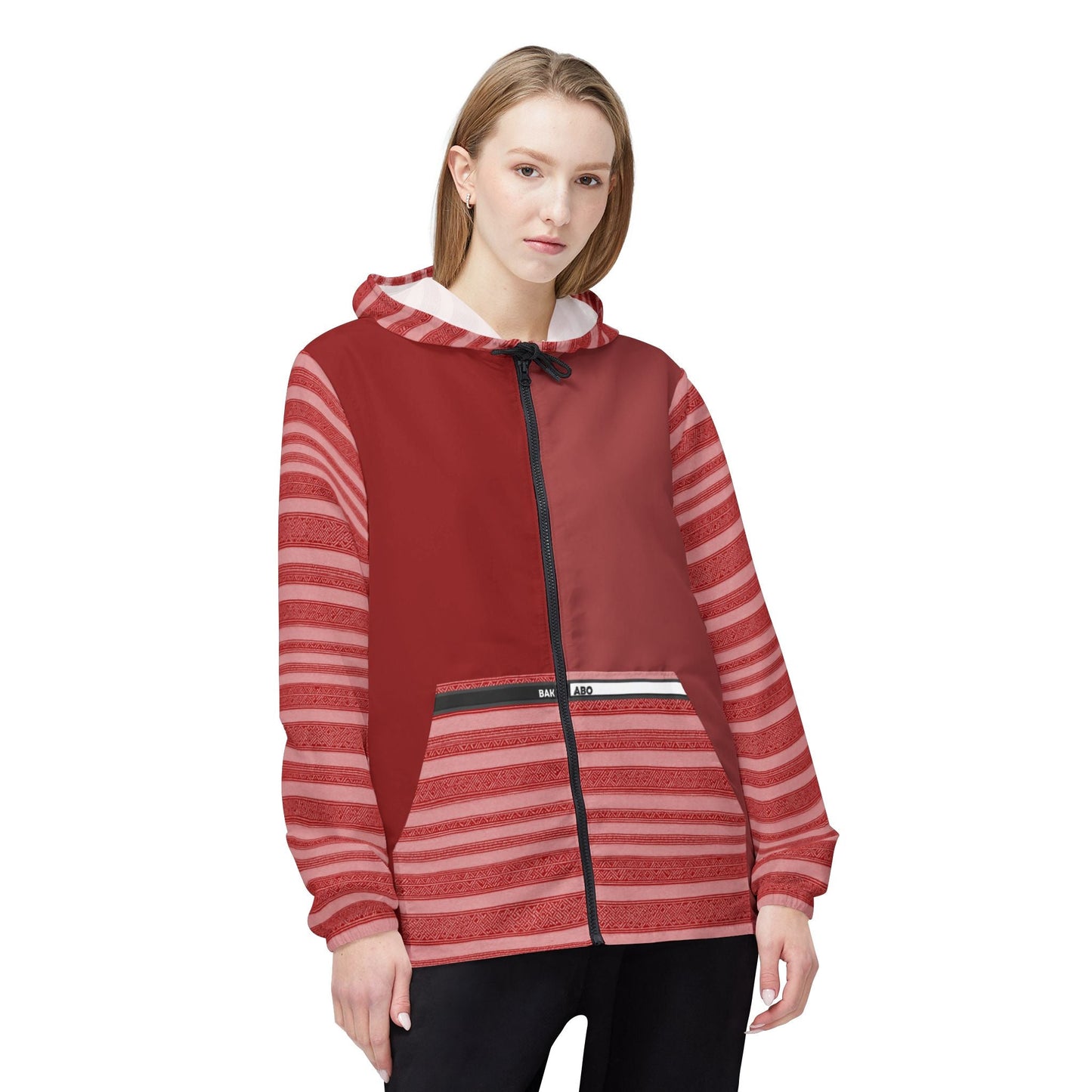 Striped Red Windbreaker Jacket — Lightweight Hooded Zip-Up Printify bakabo.club