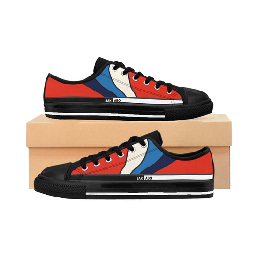 Retro Red Blue Low-Top Sneakers — Men's Casual Canvas Shoes Printify bakabo.club