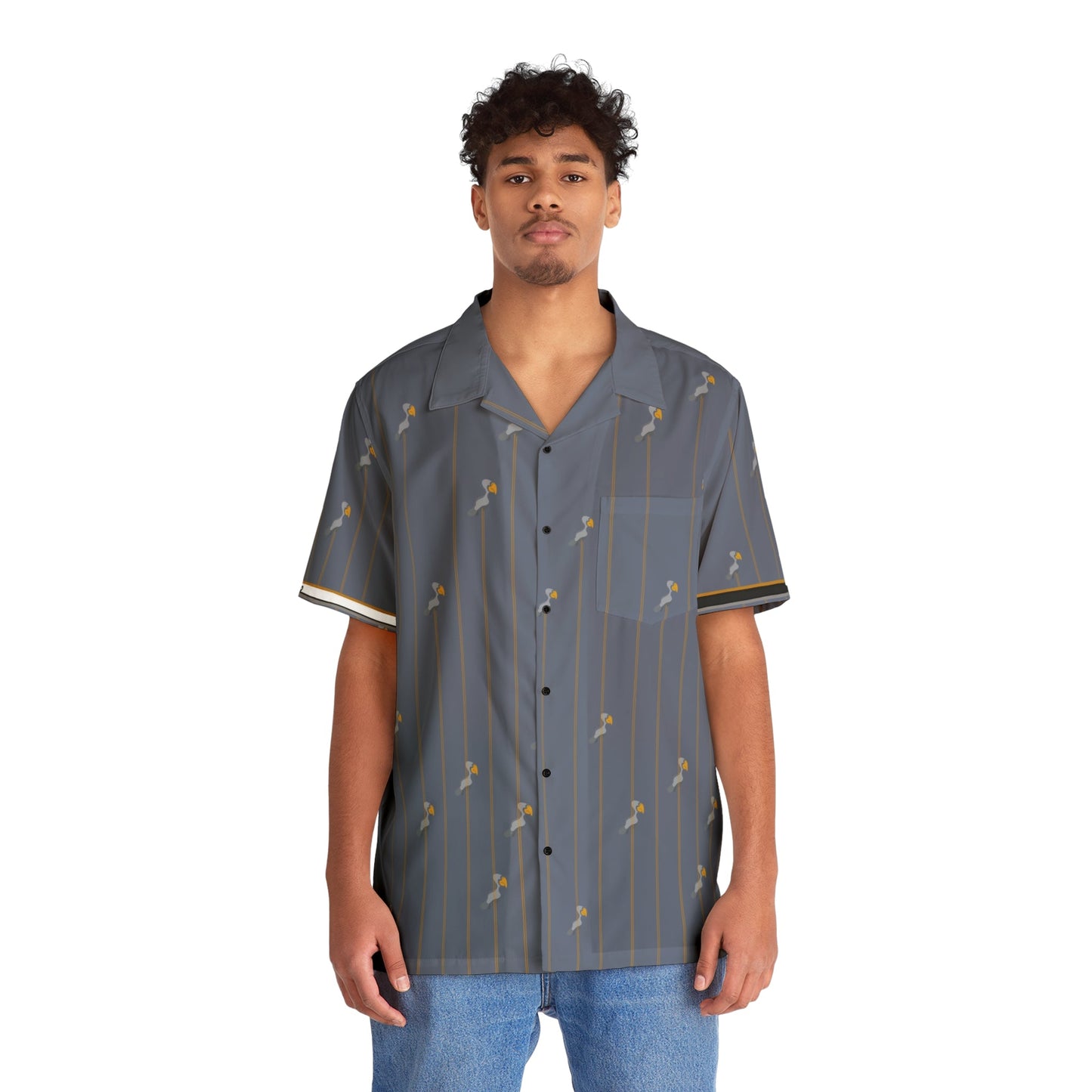 Men's Blue Palm Stripe Hawaiian Shirt — Casual Resort Button-Up Printify bakabo.club