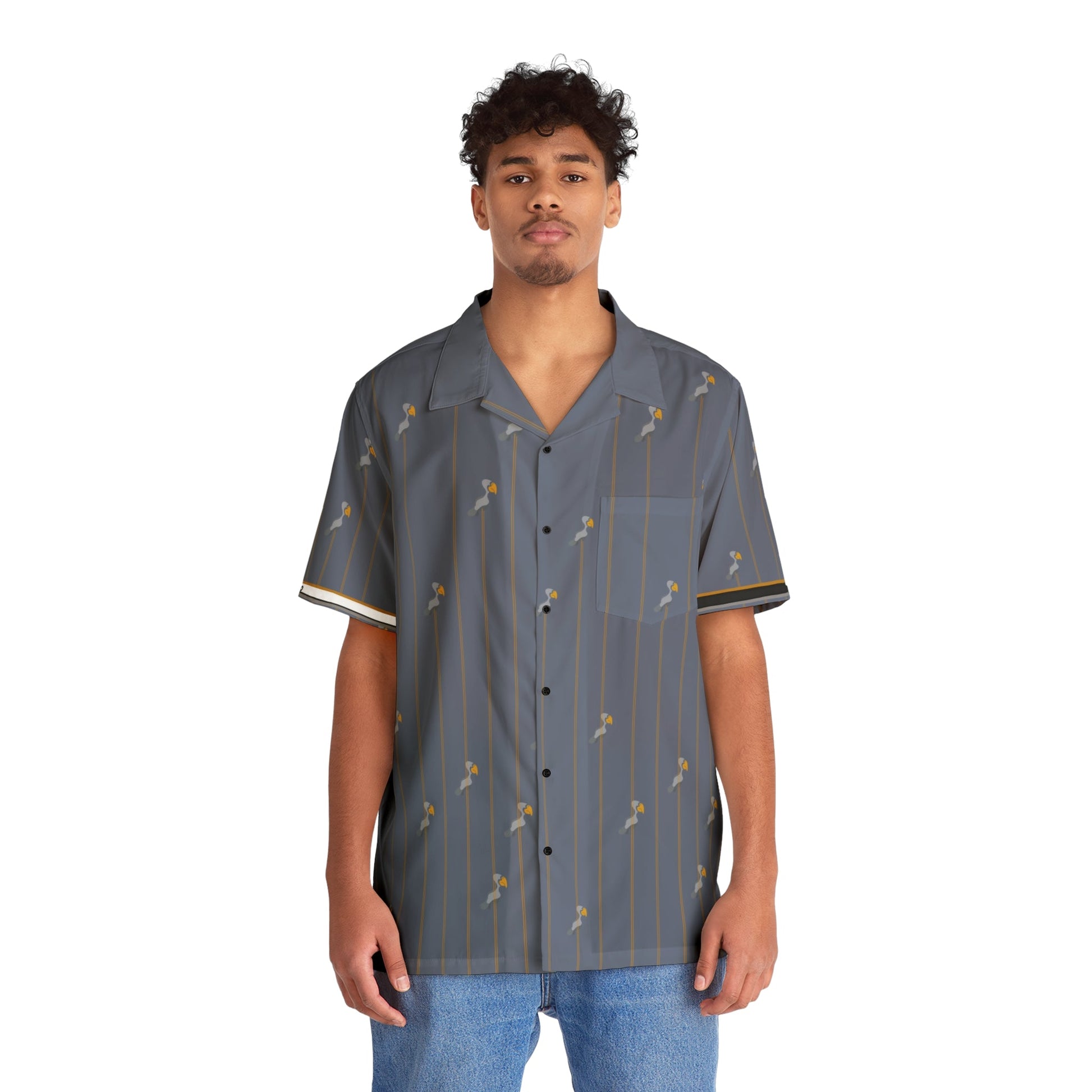 Men's Blue Palm Stripe Hawaiian Shirt — Casual Resort Button-Up Printify bakabo.club