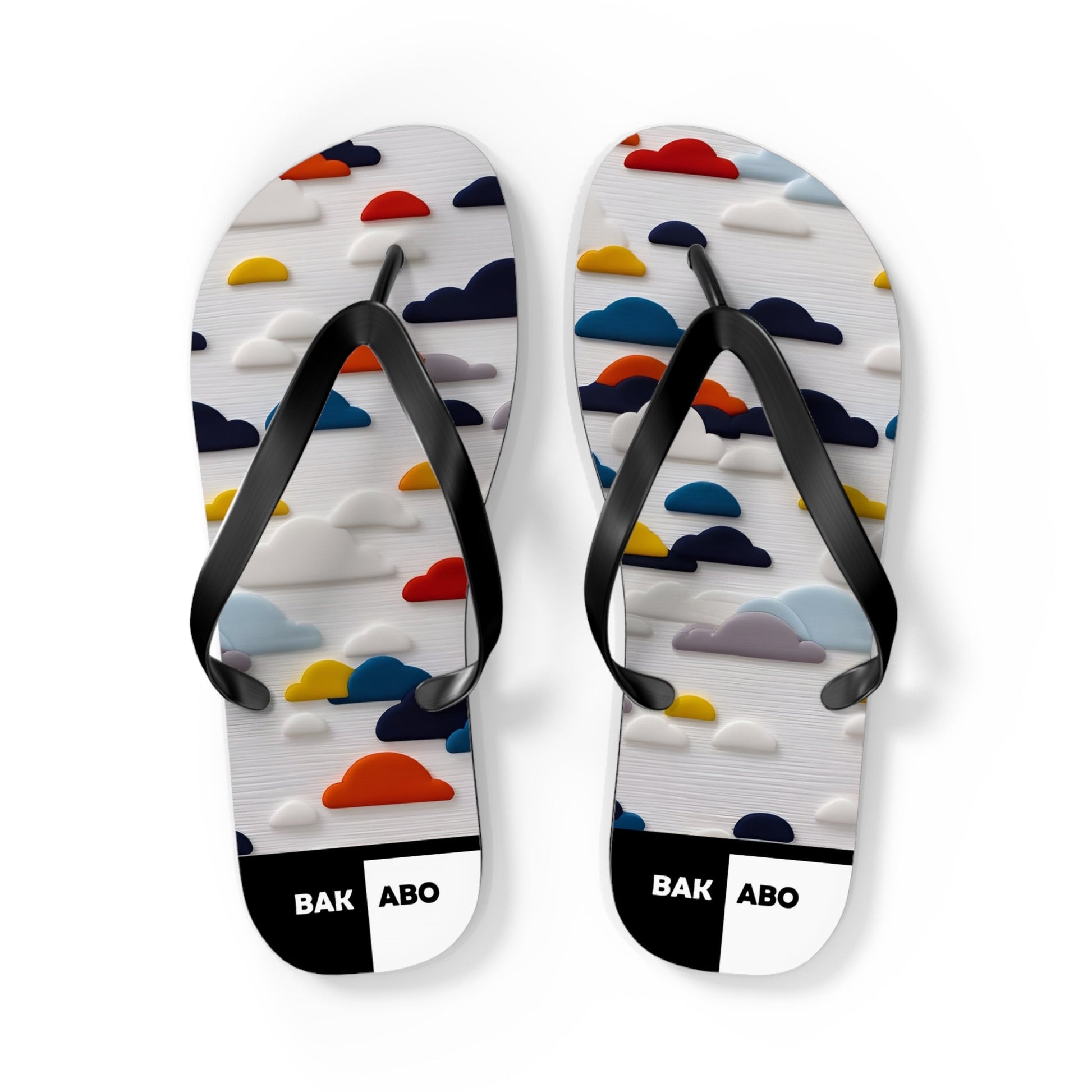 Cloud Pattern Flip Flops – Colorful Retro Clouds Beach Sandals Printify bakabo.club