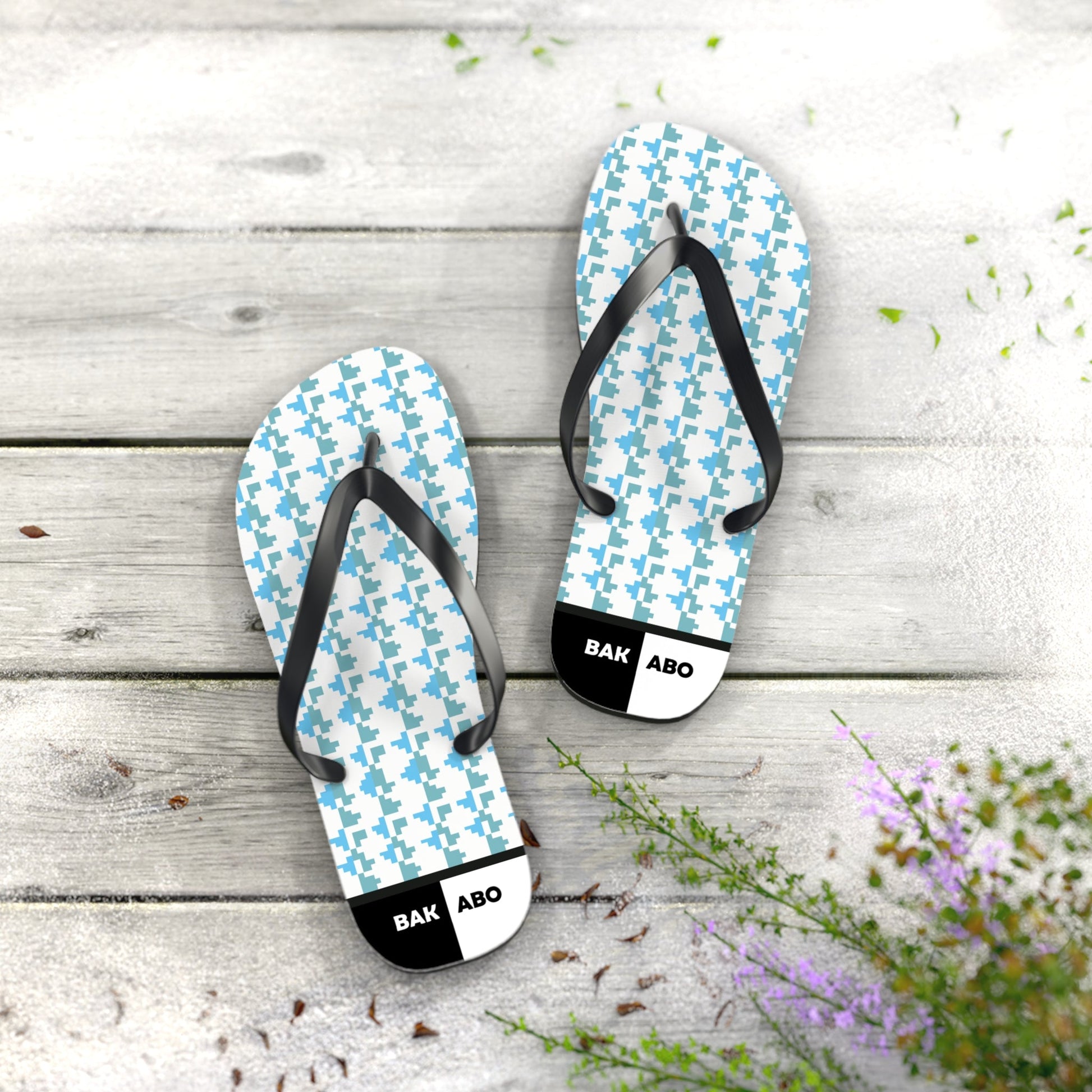 Blue Houndstooth Flip Flops – Lightweight Summer Beach Sandals Printify bakabo.club