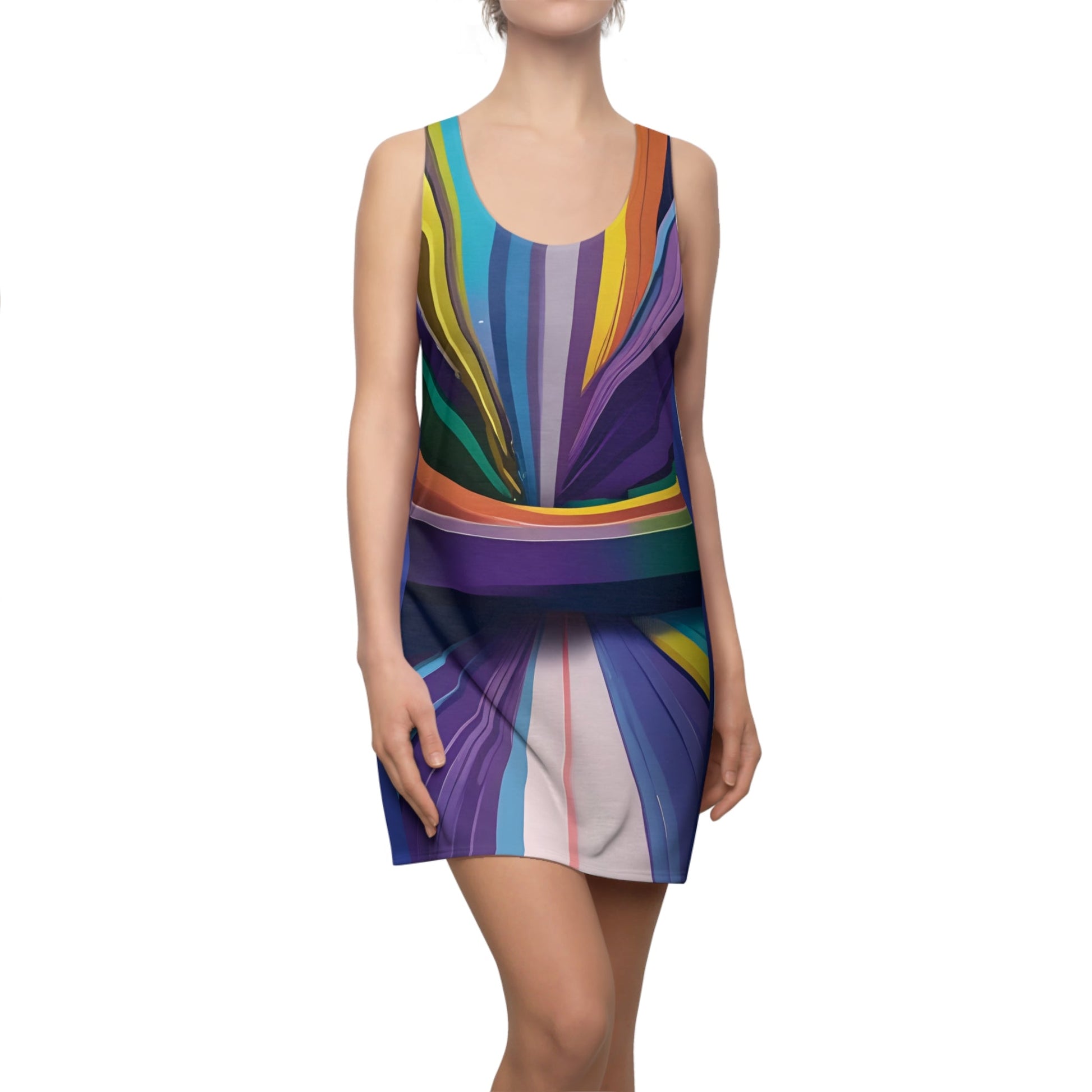 Abstract Rainbow Racerback Dress — Vibrant All-Over Print Printify bakabo.club