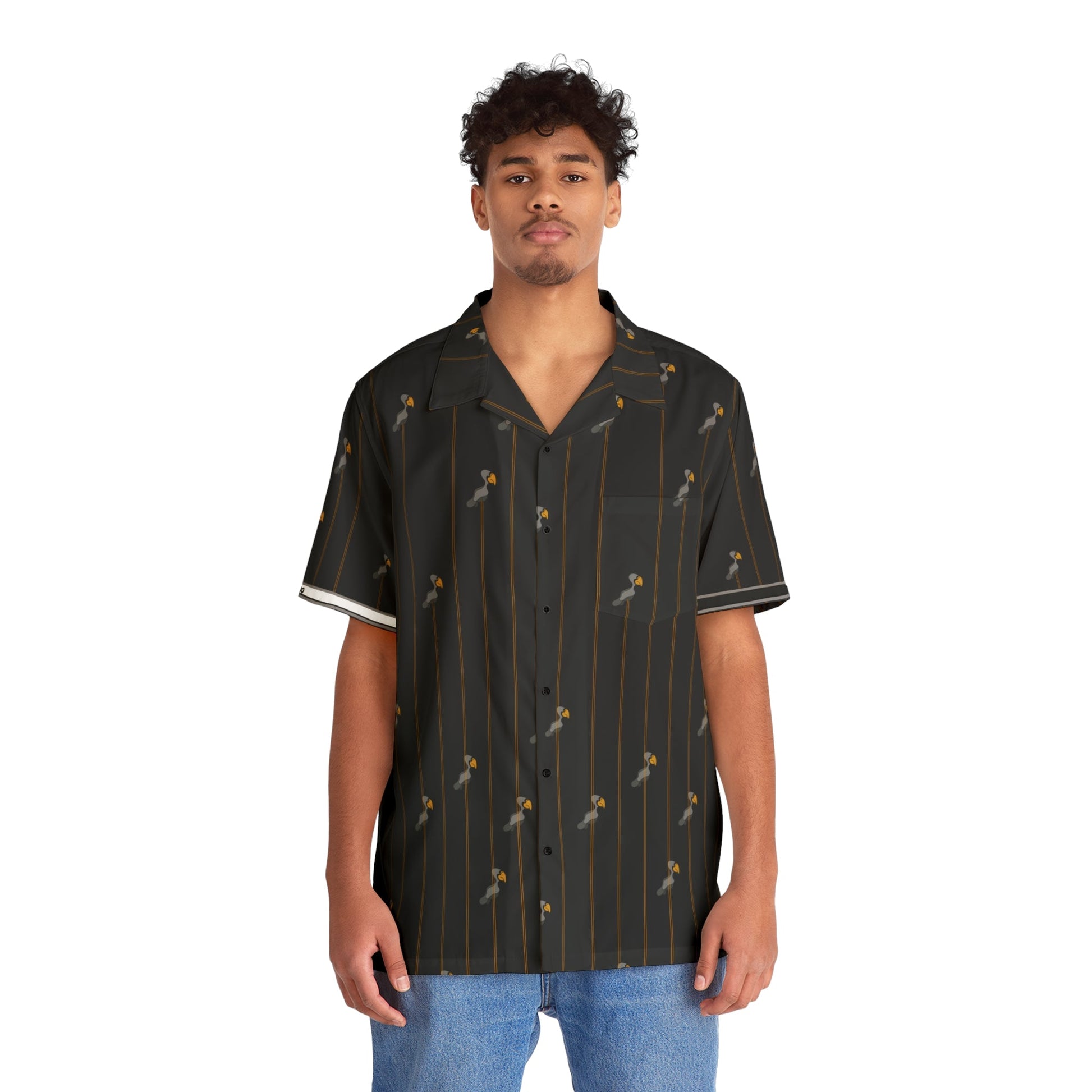 Men's Hawaiian Shirt — Vintage Palm Pinstripe AOP Printify bakabo.club