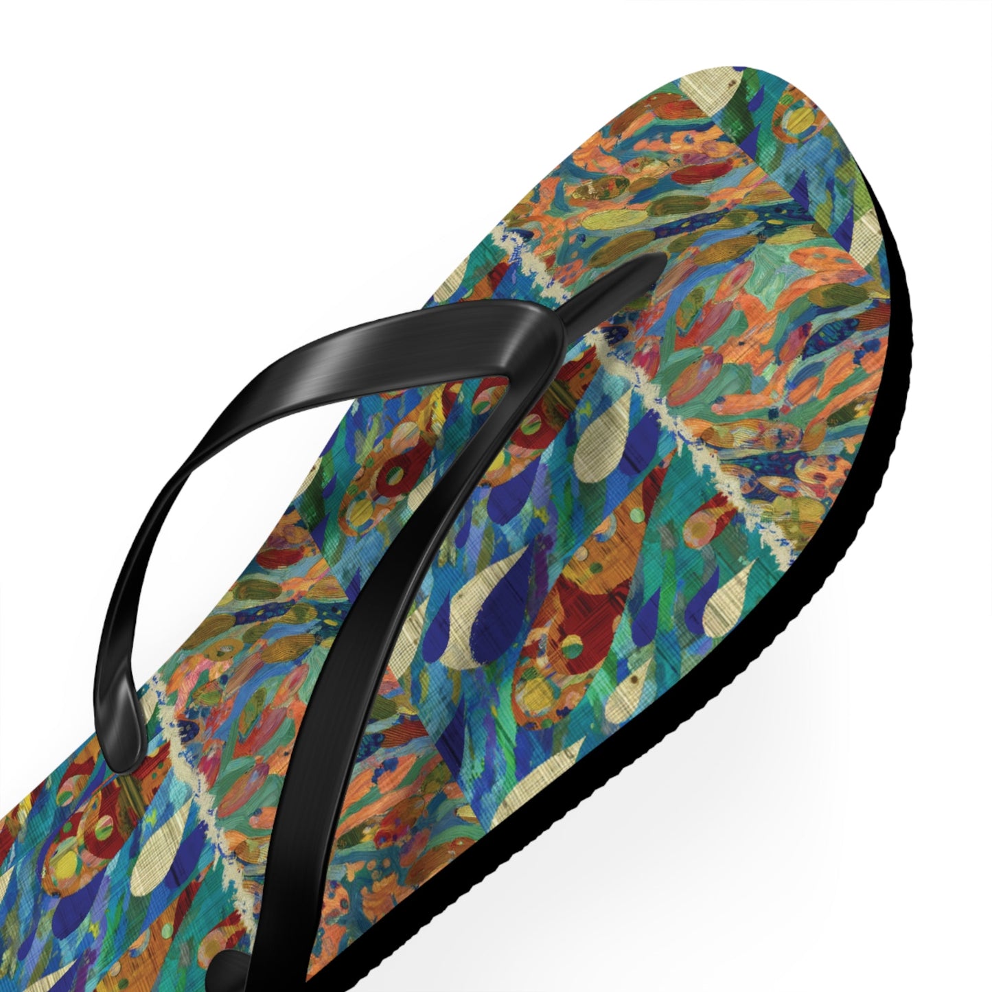 Tropical Abstract Flip Flops — Colorful Beach Sandal with Vibrant Wave Pattern Printify bakabo.club