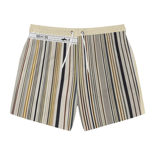 Striped Retro Swim Trunks — Vintage Neutral Multi-Stripe Beach Shorts Printify bakabo.club