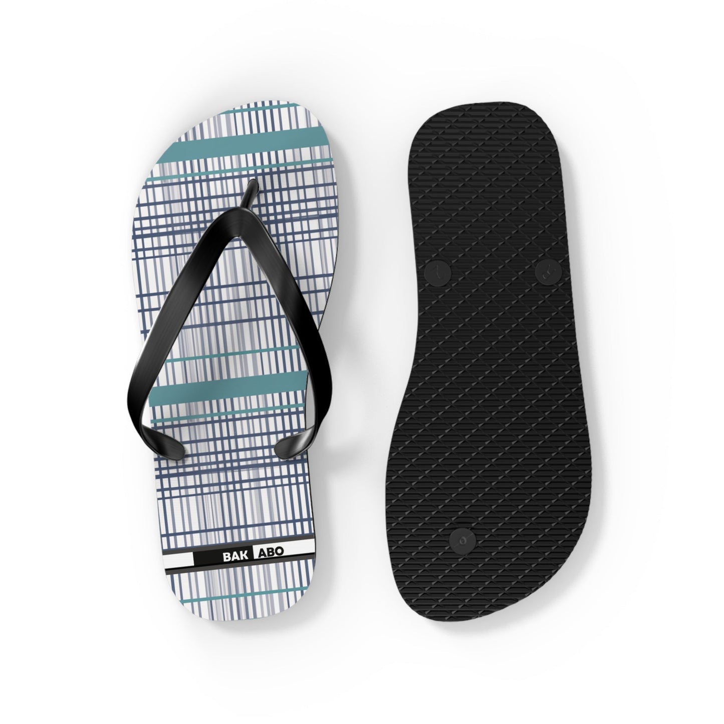 Plaid Teal Stripe Flip Flops — Casual Beach & Everyday Sandals Printify bakabo.club