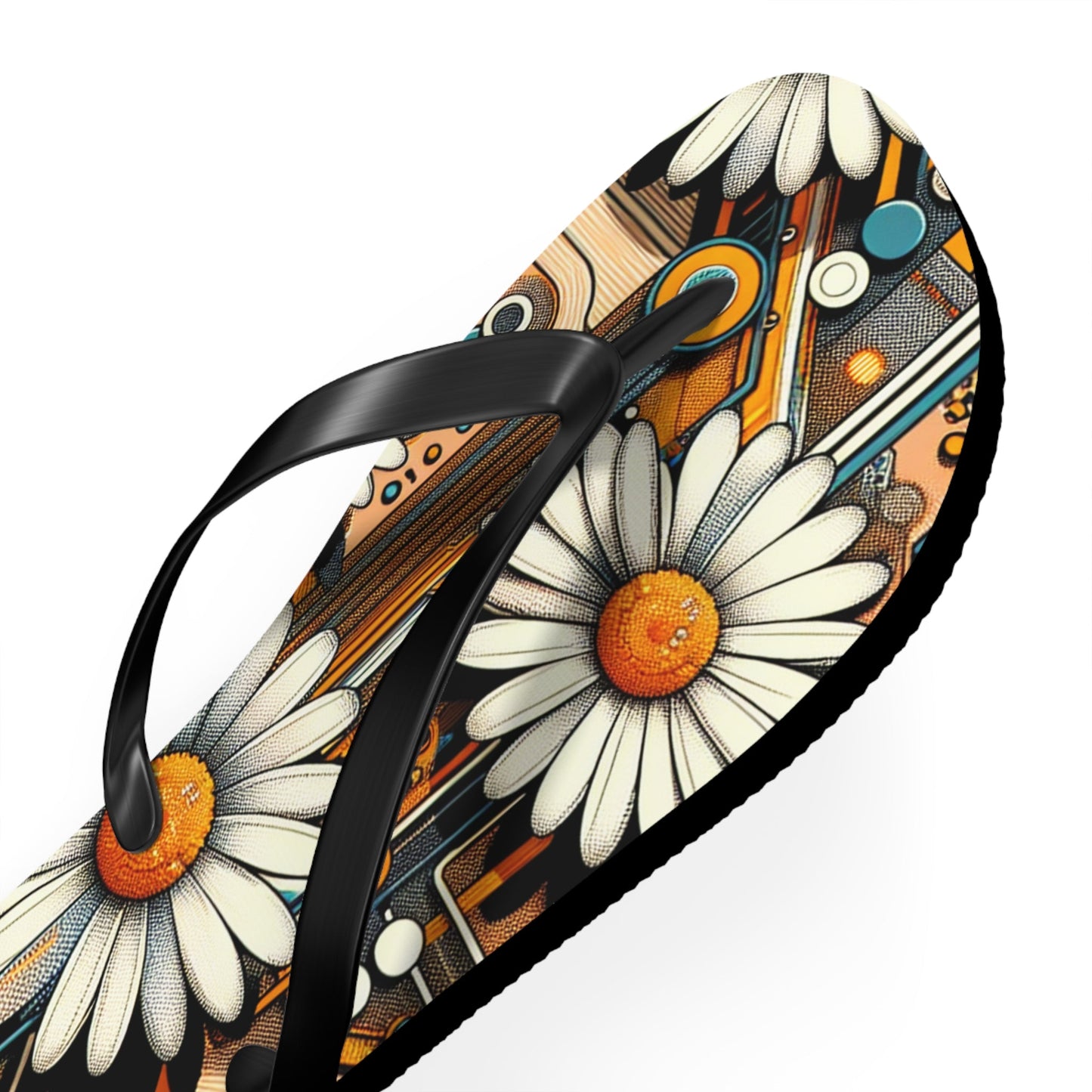 Daisy Retro Flip Flops — Boho Floral Beach Sandals Printify bakabo.club