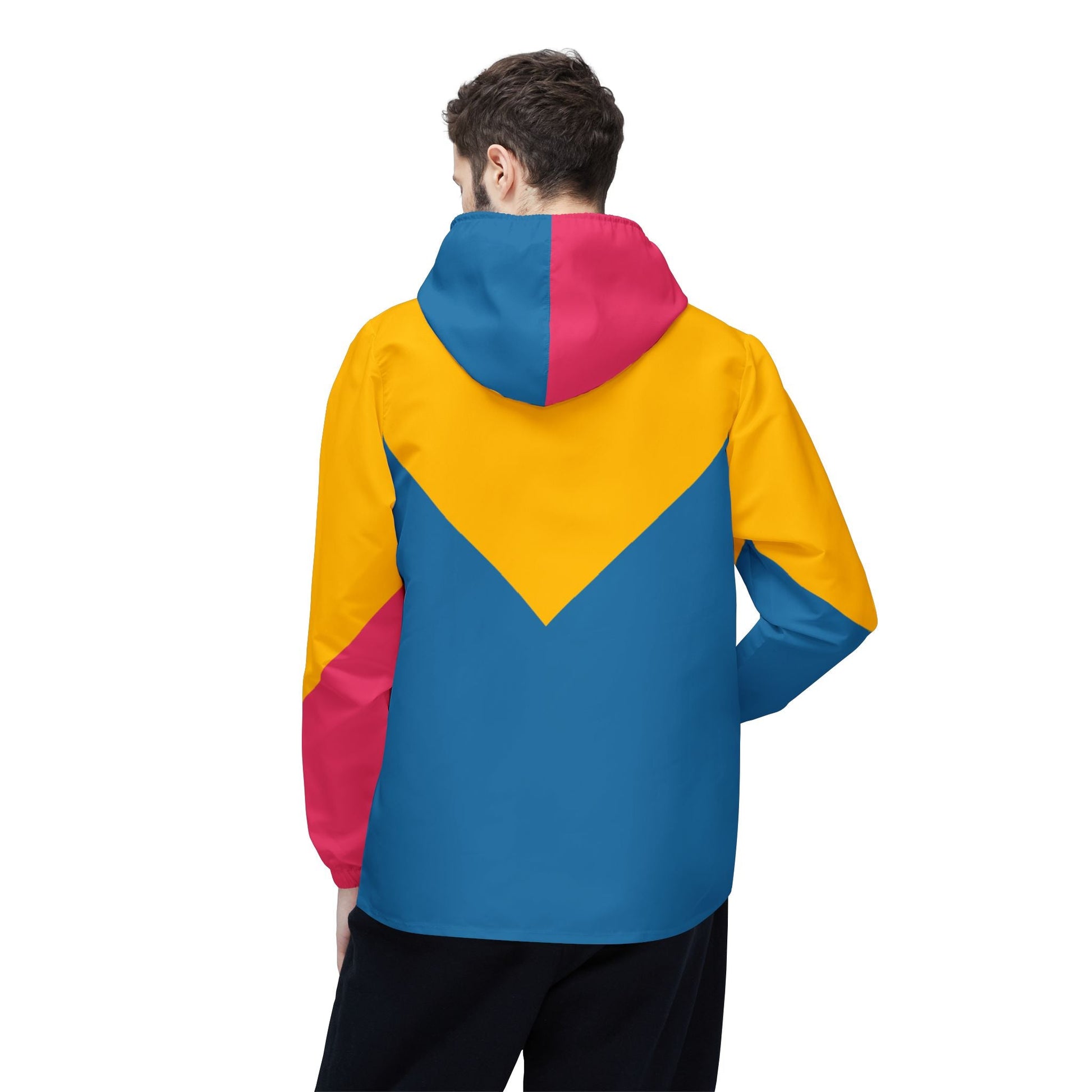 Colorblock Windbreaker Jacket — Bright Yellow, Pink & Blue Hooded Shell Printify bakabo.club