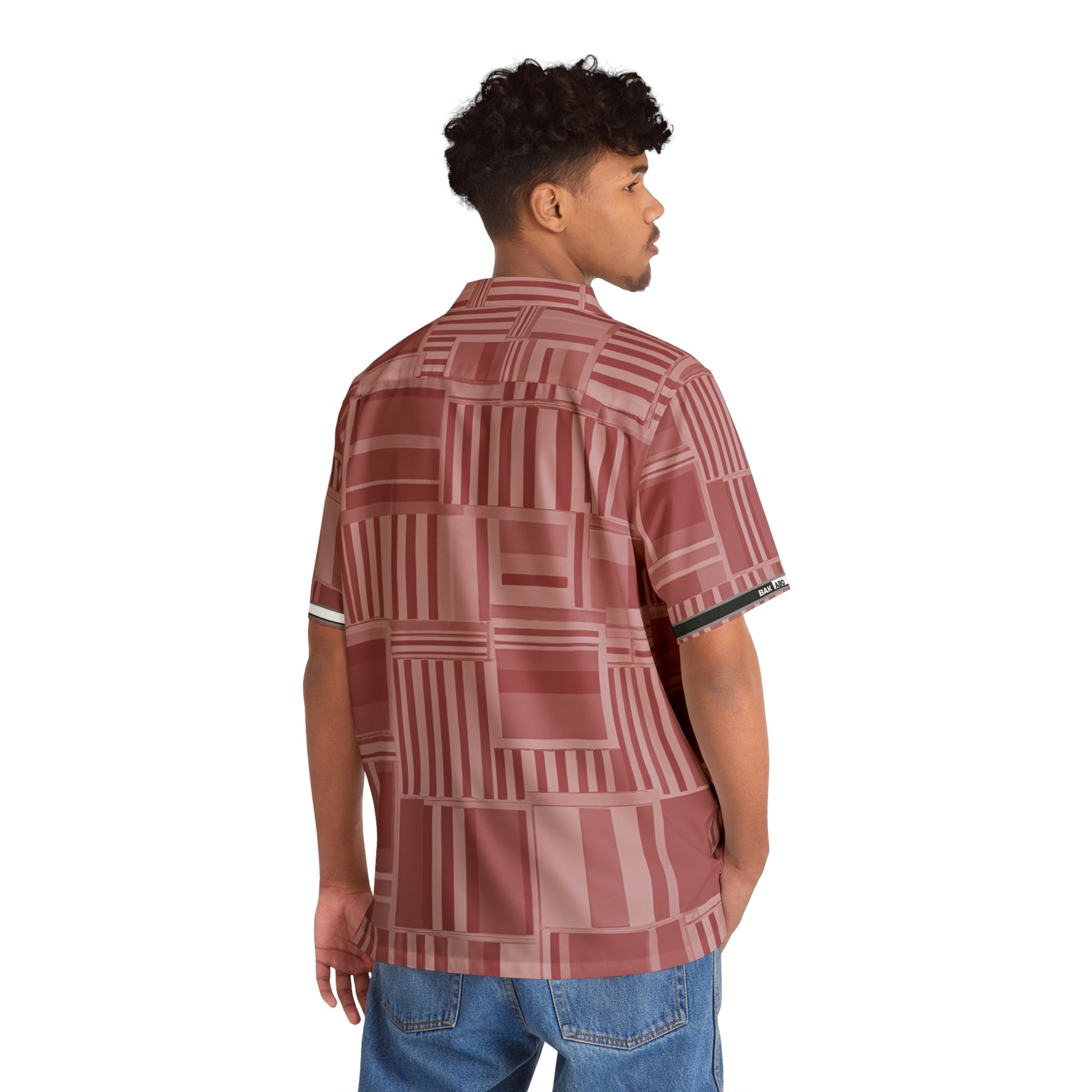 Men's Retro Geometric Hawaiian Shirt — Rose Block Pattern Printify bakabo.club