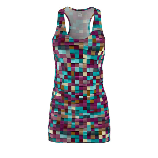 Pixel Mosaic Racerback Dress — Colorful Geometric AOP Bodycon Printify bakabo.club
