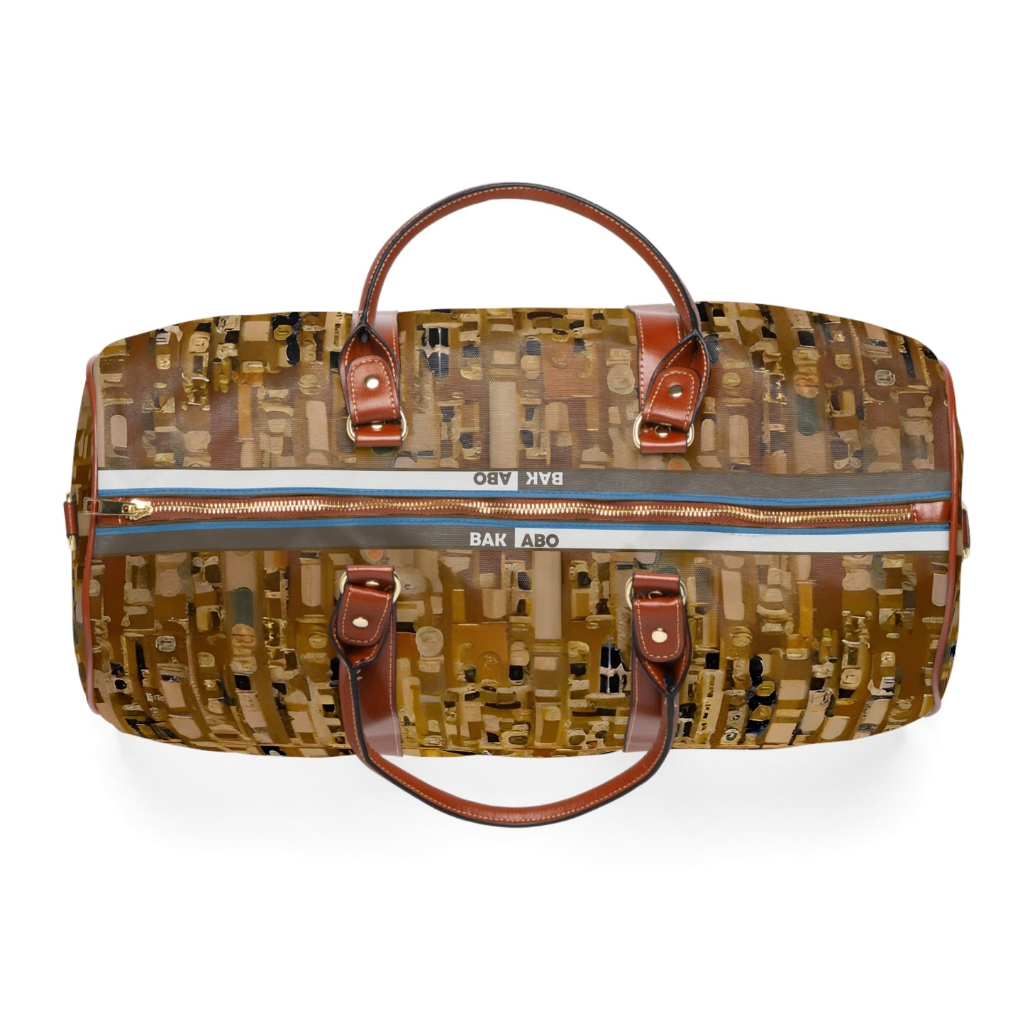 Waterproof Travel Duffle Bag — Modern Mosaic Gold Pattern Printify bakabo.club