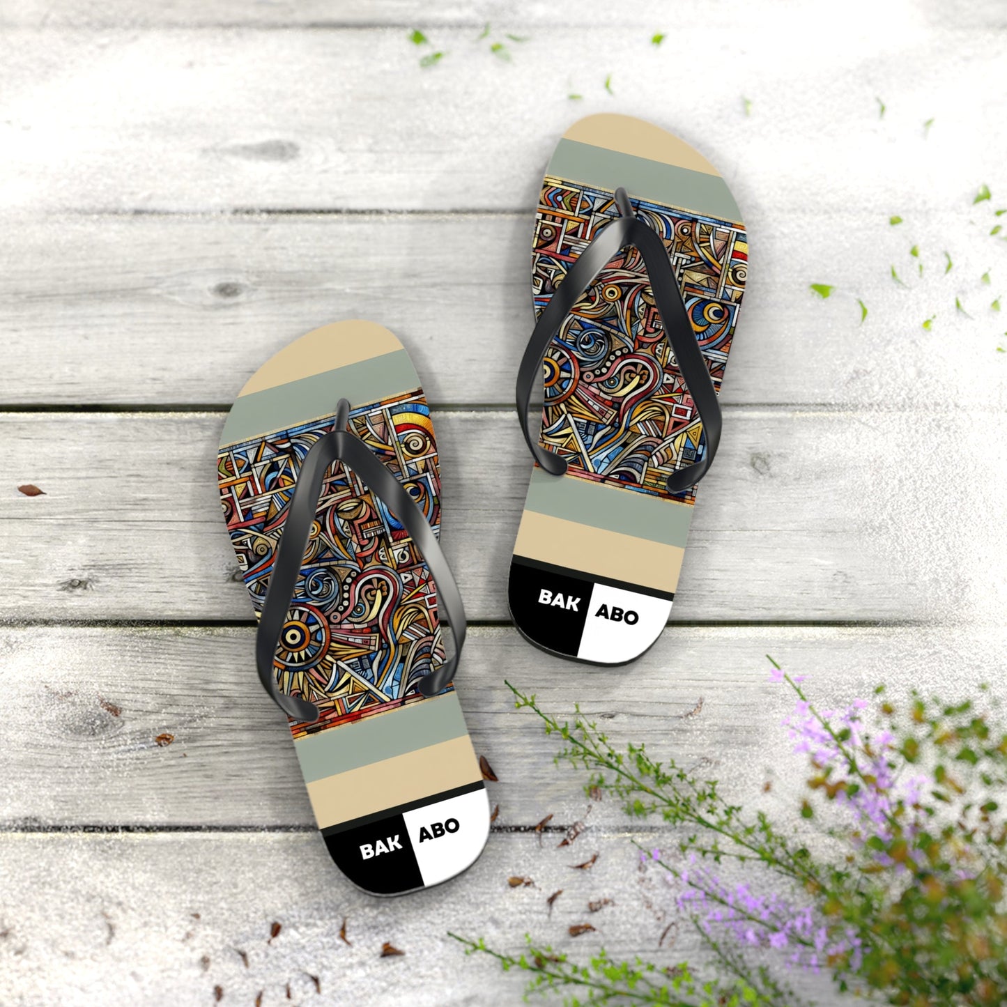 Abstract Mosaic Flip Flops – Colorful Geometric Beach Sandals Printify bakabo.club