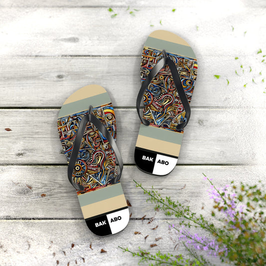 Abstract Mosaic Flip Flops – Colorful Geometric Beach Sandals Printify bakabo.club
