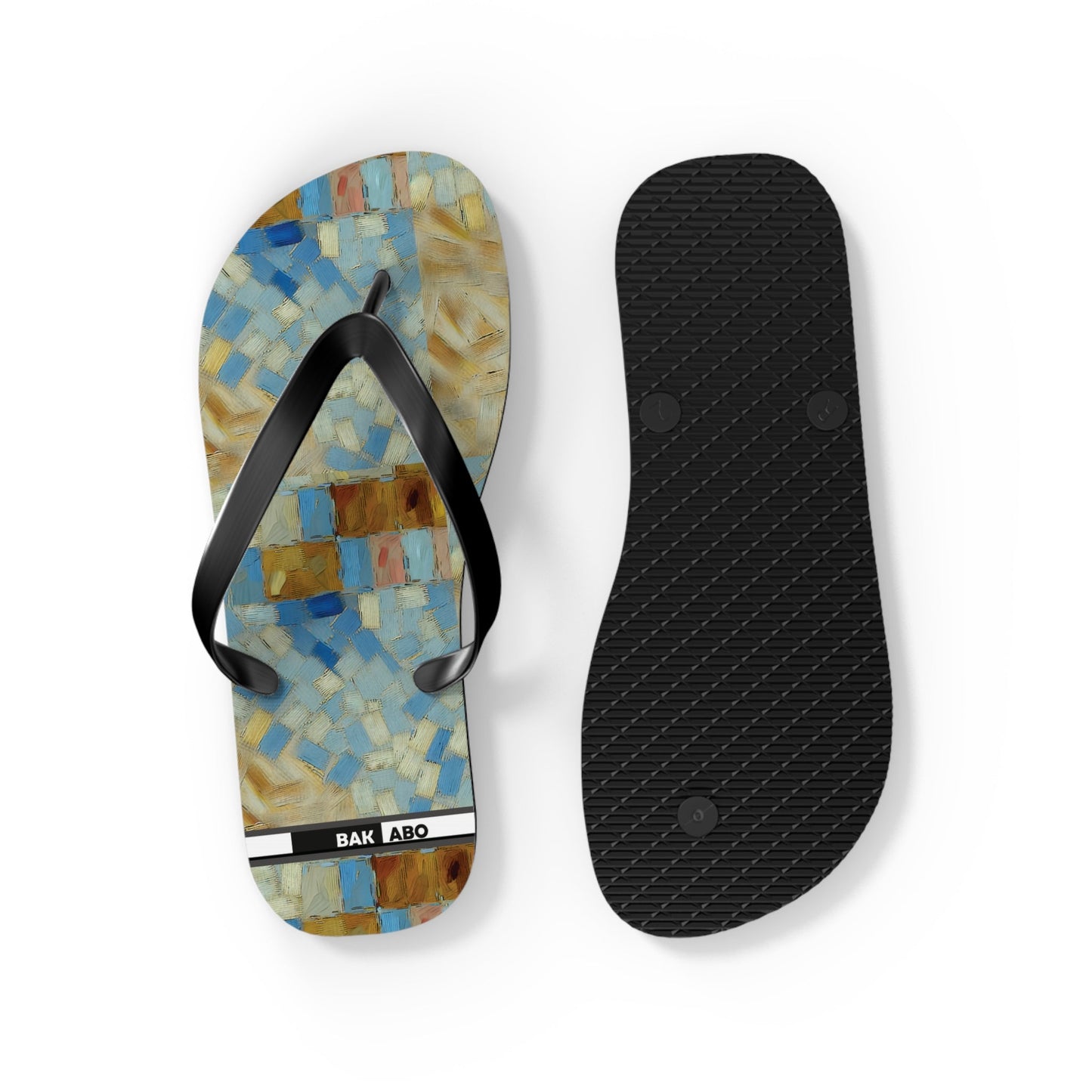 Mosaic Tile Flip Flops — Blue & Sand Beach Sandals Printify bakabo.club