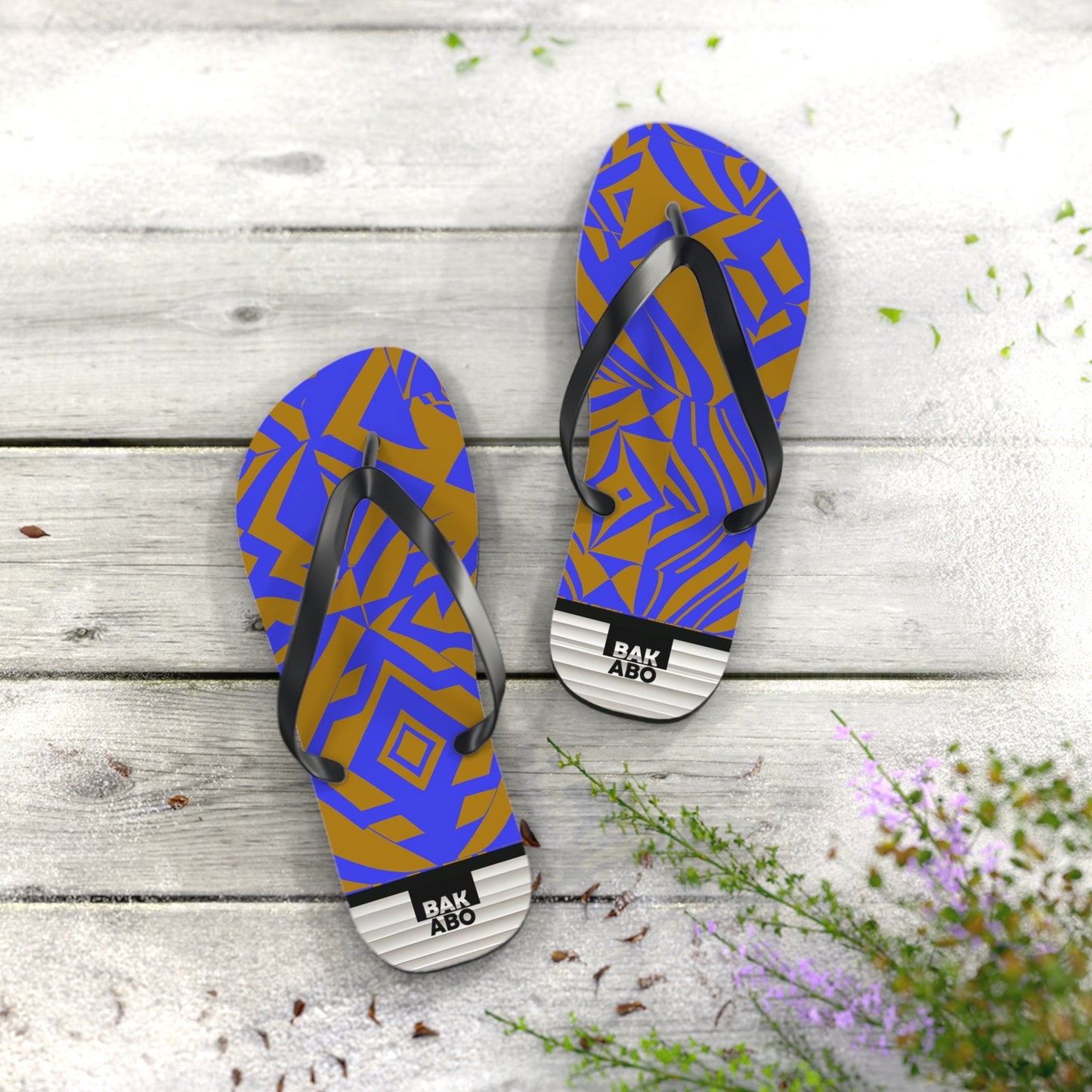 Flip Flops — Bold Geometric Blue & Gold Summer Sandals Printify bakabo.club