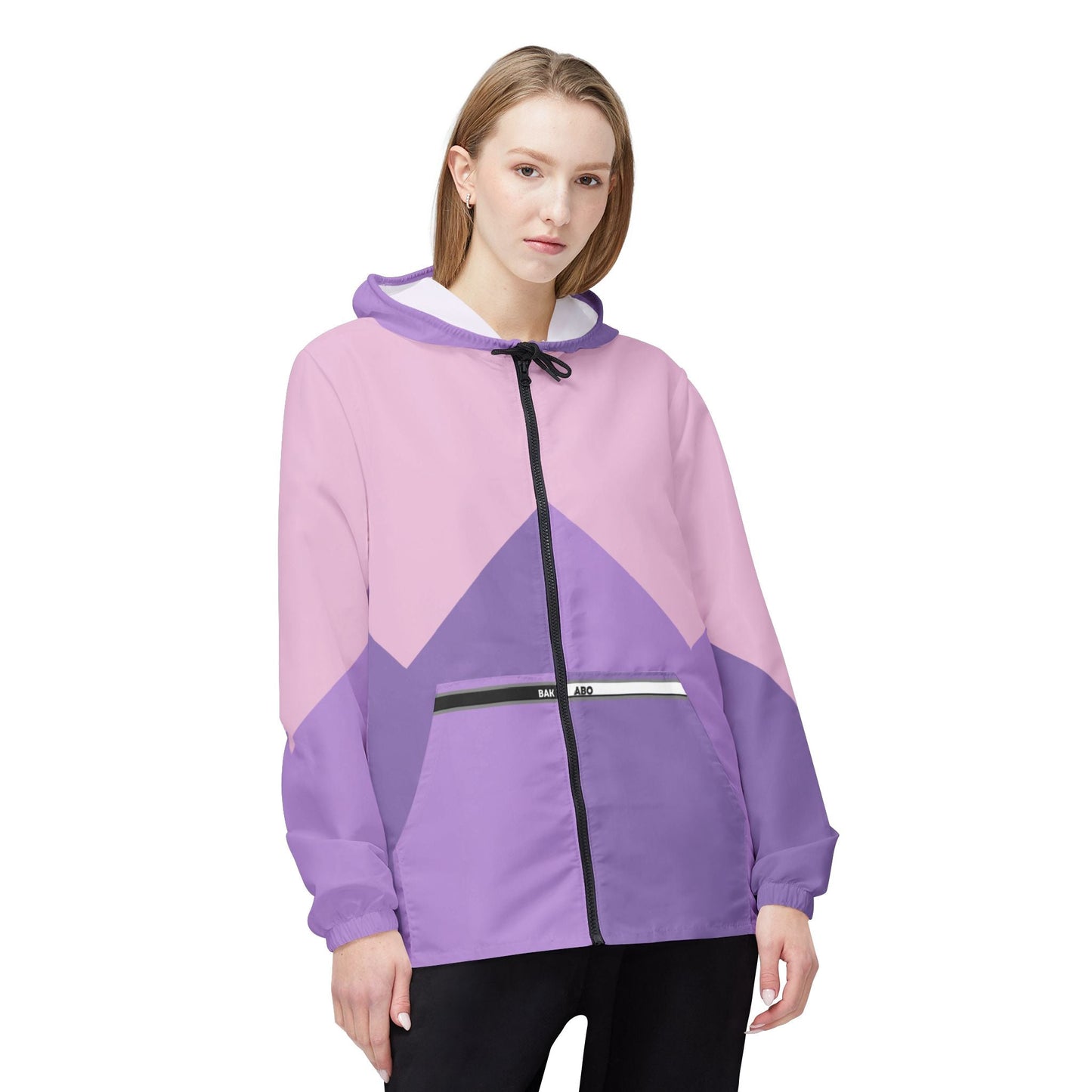 Pastel Chevron Windbreaker Jacket — Pink & Lavender Colorblock Hooded Jacket Printify bakabo.club