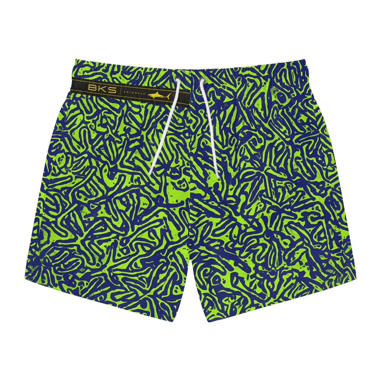 Neon Coral Reef Swim Trunks — Green & Navy All-Over Print Printify bakabo.club