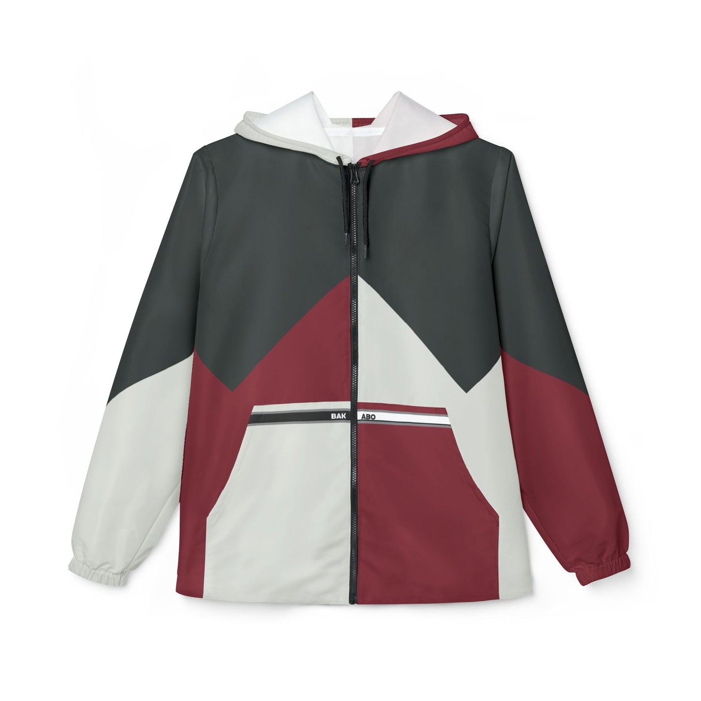 Colorblock Chevron Windbreaker Jacket — Red, Charcoal & White Hooded Jacket Printify bakabo.club