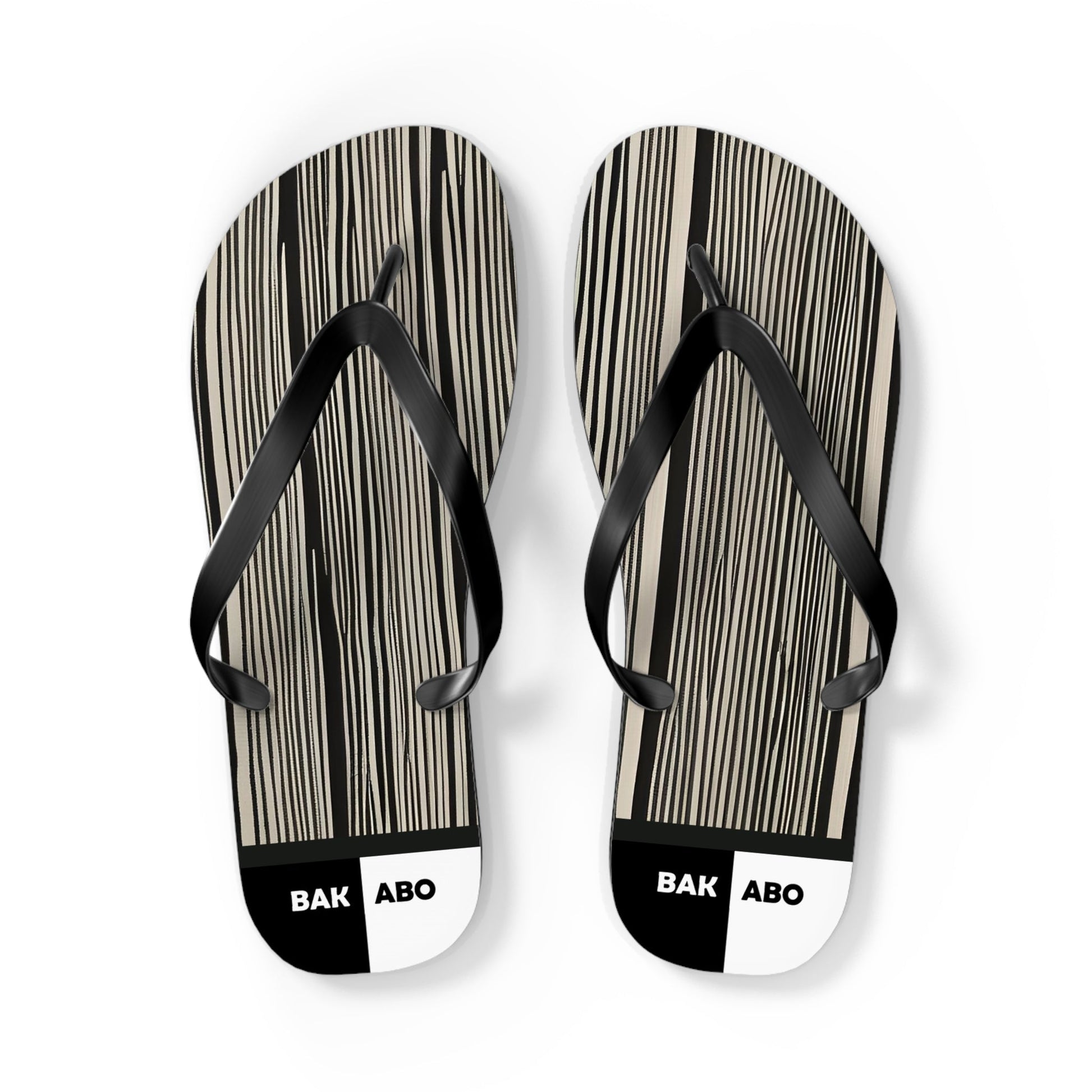 Woodgrain Striped Flip Flops – Black & White Casual Beach Sandals Printify bakabo.club