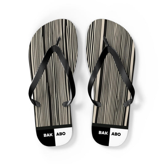 Woodgrain Striped Flip Flops – Black & White Casual Beach Sandals Printify bakabo.club
