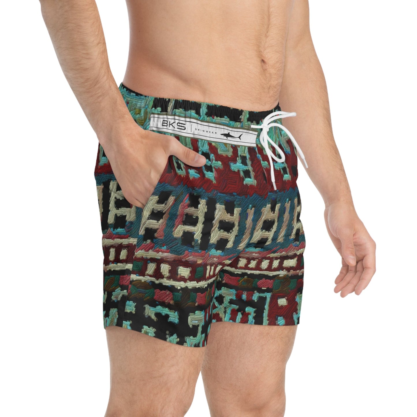 Ethnic Pattern Swim Trunks — Tribal Geometric AOP Beach Shorts Printify bakabo.club
