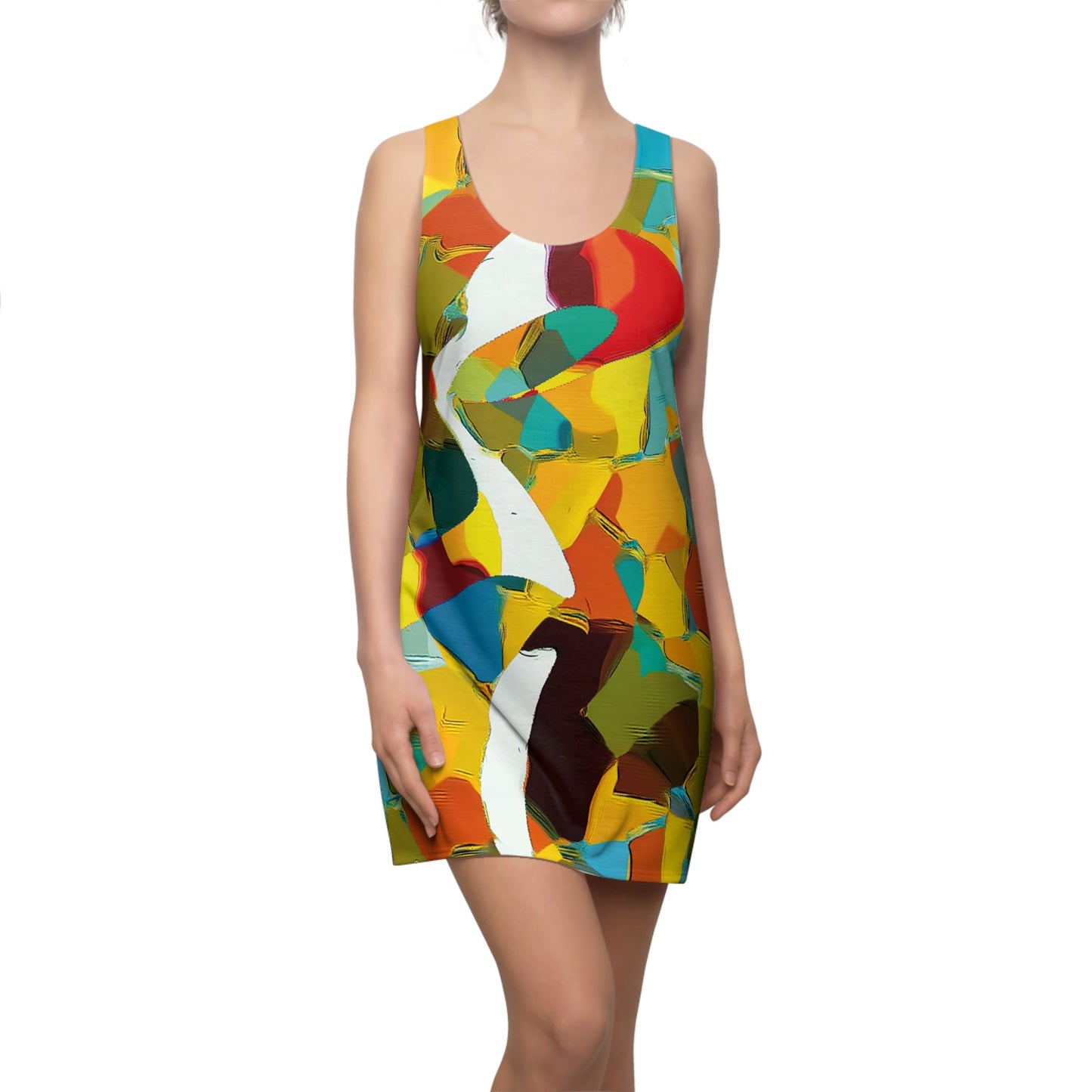 Abstract Color Splash Racerback Dress - Vibrant All-Over Print Printify bakabo.club