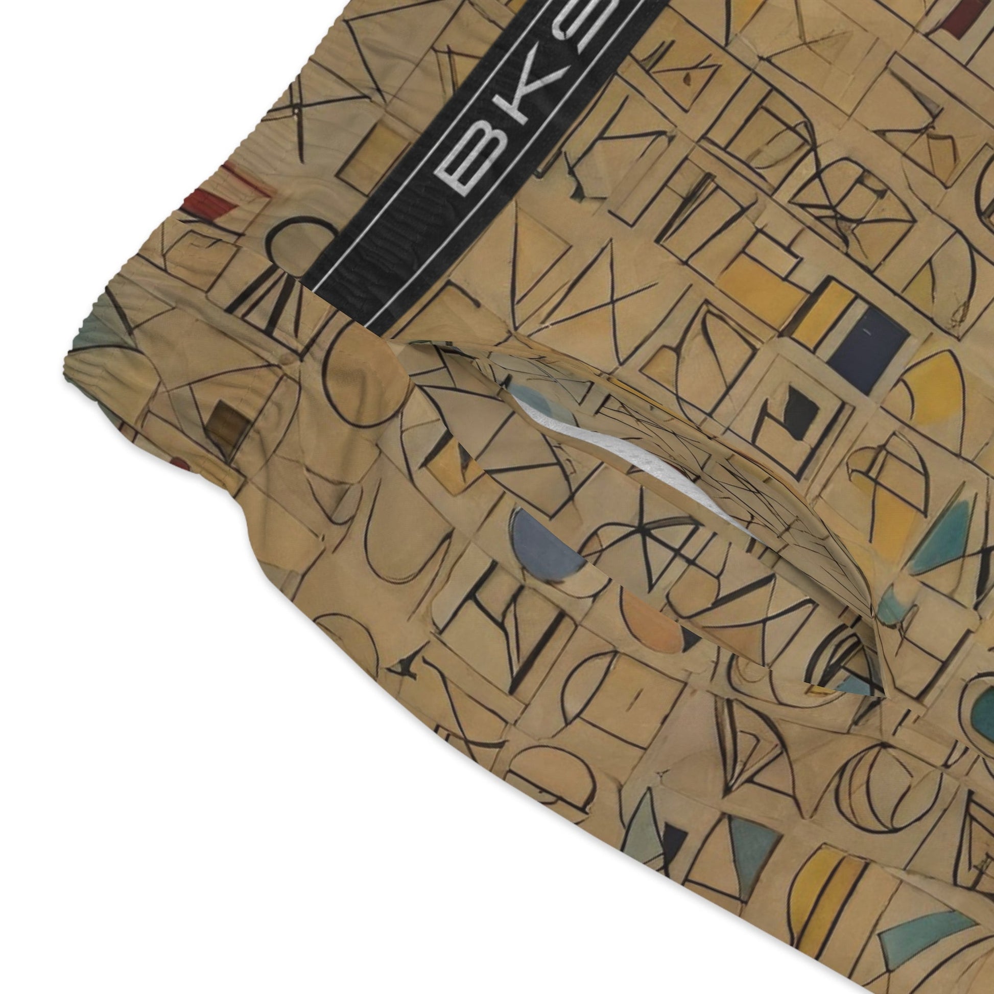 Abstract Geometric Swim Trunks — Vintage Tile Pattern Beach Shorts Printify bakabo.club