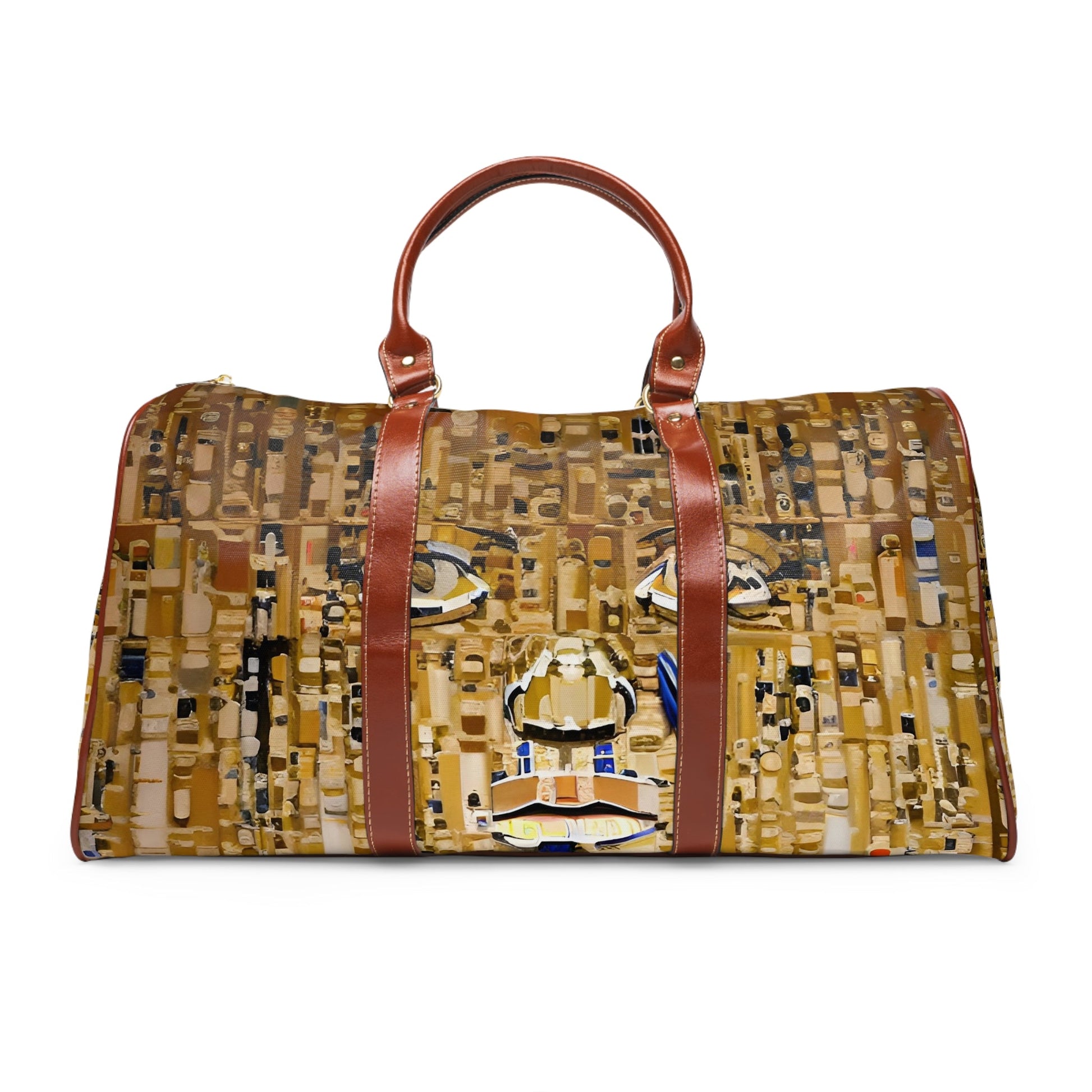 Waterproof Travel Duffle Bag — Modern Mosaic Gold Pattern Printify bakabo.club