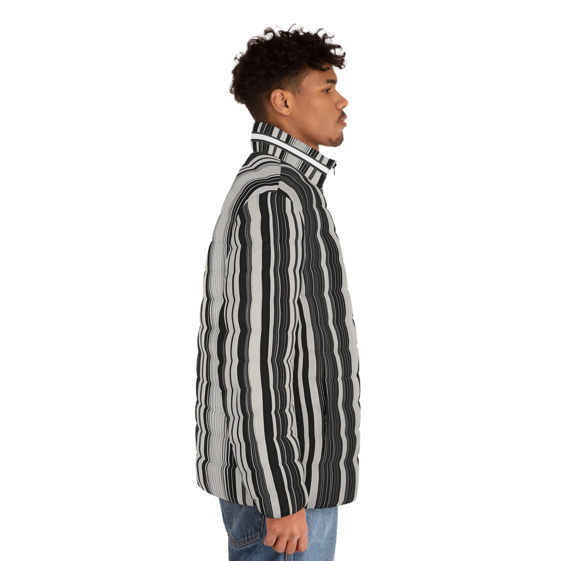 Striped Black & White Puffer Jacket — '176-761' Quilted Coat Printify bakabo.club